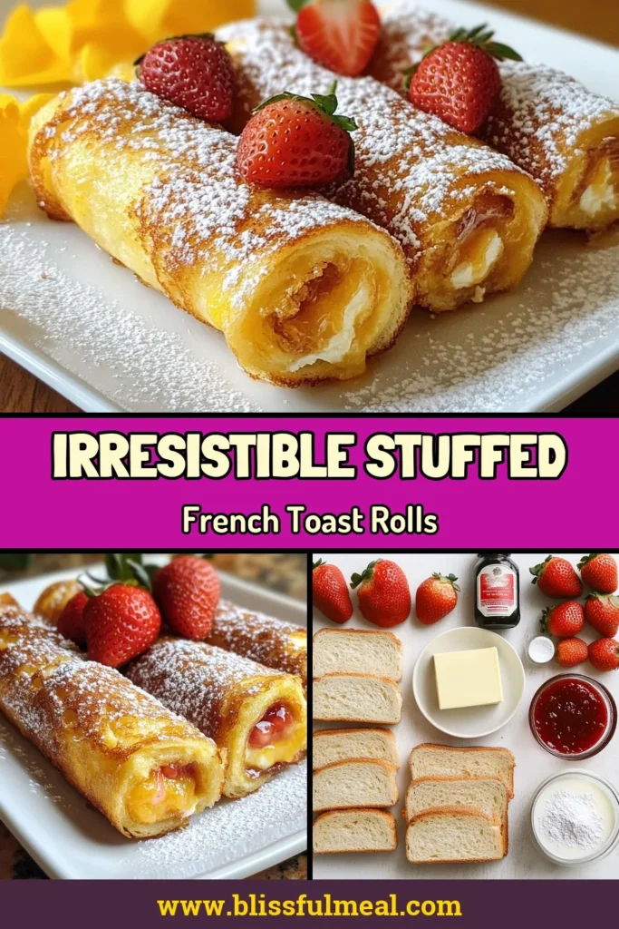 Indulge in these irresistible Stuffed French Toast Roll-Ups, featuring luscious cream cheese stuffed French toast and a delightful strawberry jam filling. Perfect for a fun and easy breakfast recipe, this French toast roll-ups recipe is quick to prepare and guaranteed to impress! Enjoy a sweet start to your day with this delicious treat. Save this recipe for your next brunch! #StuffedFrenchToastRollUps #EasyBreakfastRecipes #FrenchToastRollUps #CreamCheeseStuffedFrenchToast