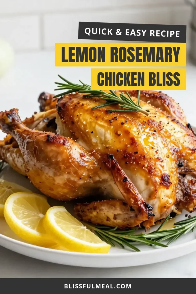 Discover the ultimate Lemon Rosemary Chicken Recipe that elevates your dinner game! This Roasted Chicken with Lemon and Rosemary is juicy, flavorful, and perfect for any occasion. Enjoy a Whole Roasted Chicken with ease - it's an Easy Lemon Herb Chicken that will impress your guests. Try this Garlic Rosemary Roasted Chicken for a savory delight that you won't forget. Save this recipe now and make your next meal unforgettable! #LemonRosemaryChicken #RoastedChicken #EasyDinner #ChickenRecipe