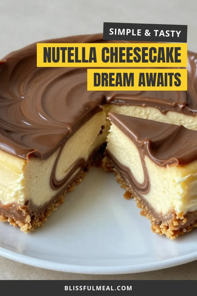 Indulge in this irresistible Nutella Swirl Cheesecake recipe! This easy Nutella cheesecake combines a creamy cheesecake dessert with decadent swirls of Nutella for a mouthwatering treat. Perfect for gatherings or simply satisfying your sweet tooth, this homemade cheesecake with Nutella will impress everyone. Try this delightful Nutella dessert recipe today and watch it disappear! Save this recipe for later! #NutellaCheesecake #DessertRecipes #HomemadeCheesecake #SweetTreats
