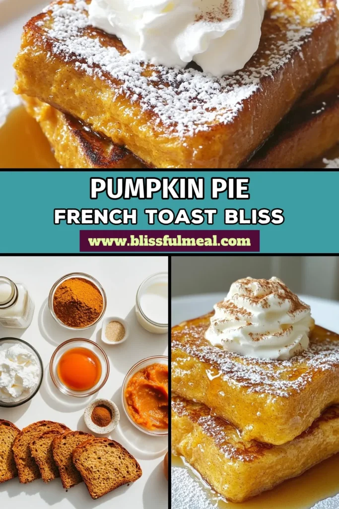 Wake up to the delicious taste of Pumpkin Pie French Toast, the ultimate fall breakfast idea that combines cozy pumpkin flavors with a classic treat. This easy pumpkin recipe features thick slices of challah soaked in a creamy pumpkin mixture and cooked to golden perfection. Perfect for chilly mornings, it's a must-try Pumpkin French Toast recipe that the whole family will love. Don’t forget the maple syrup and whipped cream! Save this recipe for a tasty start to your day! #PumpkinPieFrenchToast #FallBreakfastIdeas #EasyPumpkinRecipe #PumpkinSpiceBreakfast