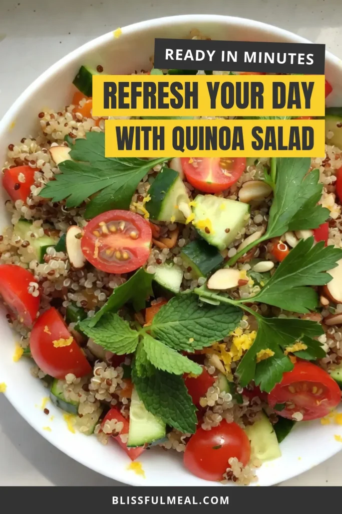 Discover the refreshing Lemon Herb Quinoa Salad, a healthy quinoa salad recipe that's perfect for any meal. This vegetarian quinoa salad features vibrant cherry tomatoes, cucumbers, and a zesty fresh salad with lemon dressing that will tantalize your taste buds. Easy to prepare, it's a delightful Mediterranean quinoa salad that you'll love. Save this recipe for your next gathering! #QuinoaSalad #HealthyEating #MediterraneanDiet #EasyRecipes