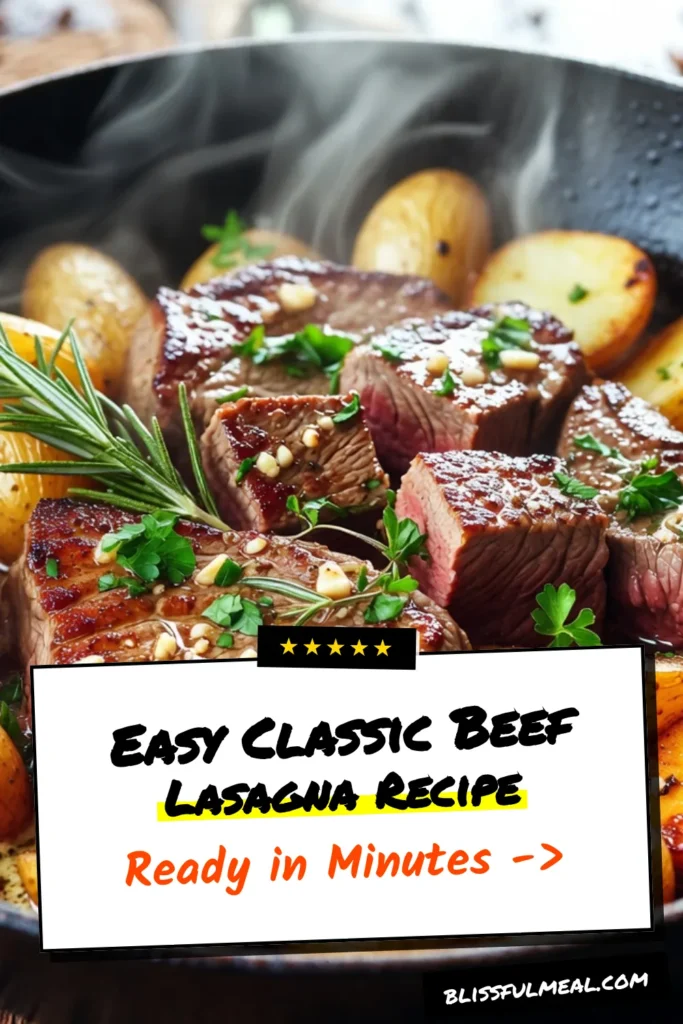 Discover the perfect weeknight dinner with this sizzling garlic butter steak and potatoes skillet recipe. This easy garlic butter steak features tender sirloin steak and crispy baby potatoes, all cooked in rich garlic and herb butter. Savor the flavors in just 40 minutes! Get ready to impress your family with this delicious steak and potatoes skillet. Save this recipe for your next meal! #SkilletSteakRecipe #SteakAndPotatoesSkillet #EasyGarlicButterSteak #SirloinSteakWithPotatoes