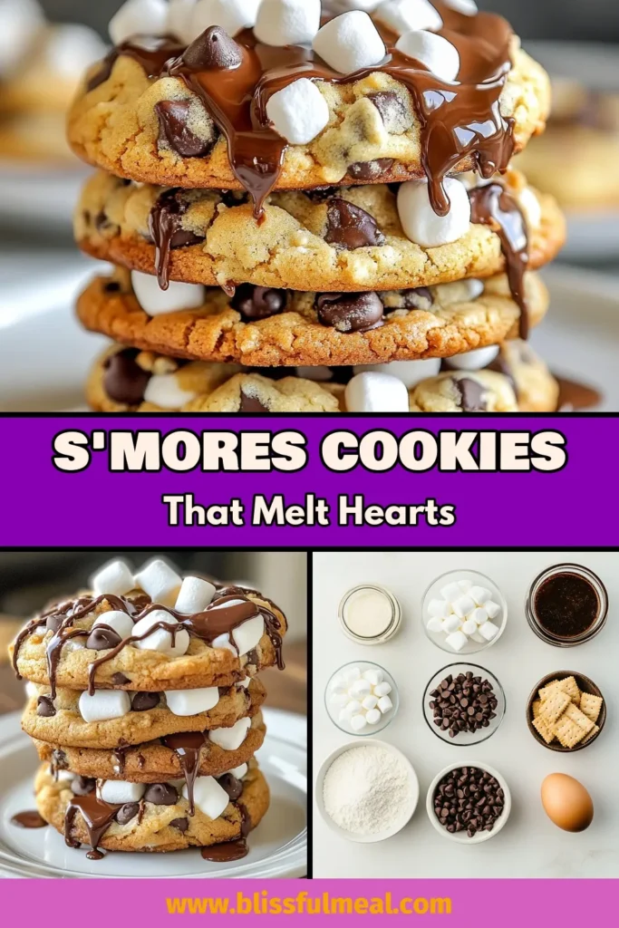 Indulge in these irresistible S'mores chocolate chip cookies! This easy s'mores cookie recipe combines the gooey goodness of homemade s'mores cookies with classic chocolate chip cookie variations. Perfect for campfires or cozy nights in, these cookies are sure to please any crowd. Ready in just 30 minutes, they're a must-try! Save this recipe to enjoy the ultimate sweet treat! #SmoreCookies #ChocolateChipCookies #DessertRecipes #BakingFun