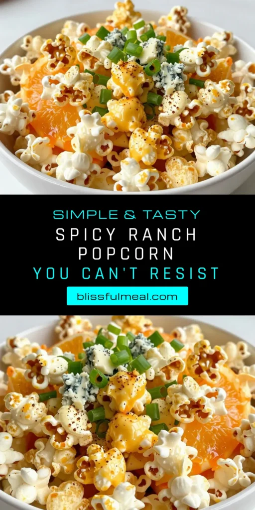 Looking for a delicious snack? Try this Buffalo Ranch Popcorn recipe! It’s a bold, spicy popcorn recipe that combines classic ranch flavor with a kick of heat. Perfect for movie nights or parties, this gourmet popcorn snack is easy to make and full of flavor. Discover creative popcorn seasoning ideas and elevate your snacking game with this easy popcorn recipe. Save it now for your next gathering! #BuffaloRanchPopcorn #SpicyPopcornRecipe #GourmetPopcornSnacks #EasyPopcornRecipes