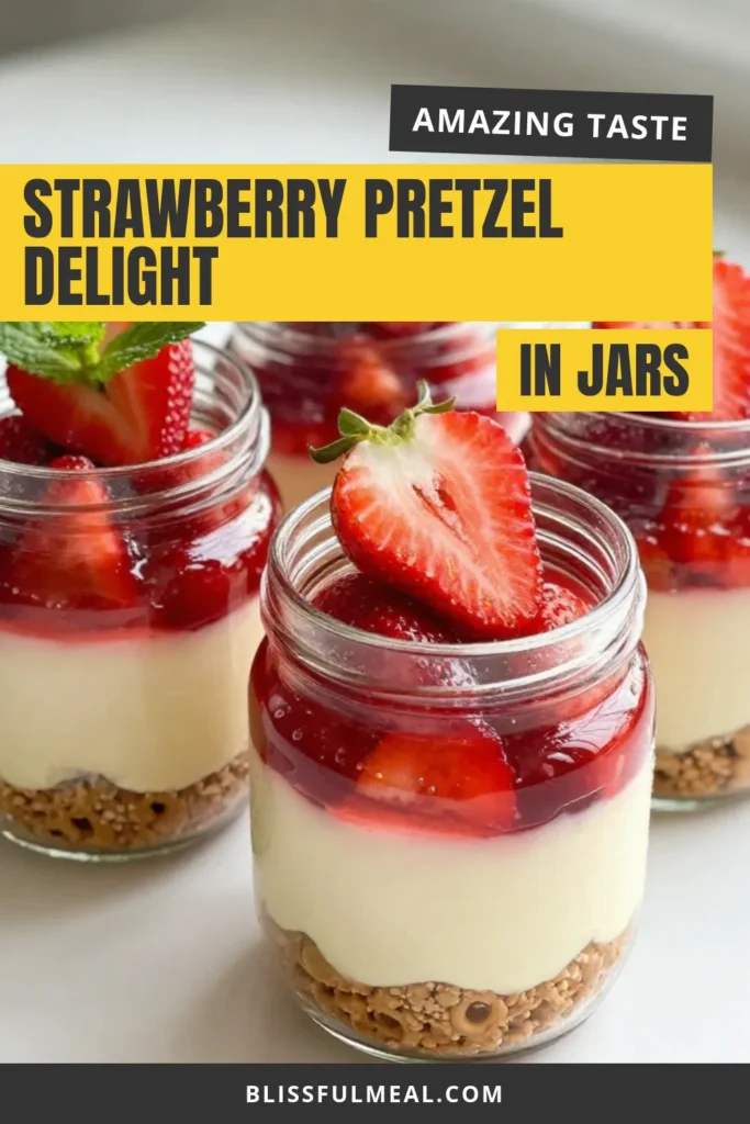 Prep for a sweet treat with our Strawberry Pretzel Salad Jars! This no-bake strawberry dessert layered with a delicious cream cheese pretzel dessert will impress everyone at your next gathering. Experience the perfect balance of crunchy, creamy, and fruity in these easy strawberry recipe jars. Ideal for summer picnics or parties. Save this recipe now and create your own stunning strawberry layered jars! #StrawberryPretzelSalad #NoBakeDessert #EasyStrawberryRecipe #CreamCheeseDessert