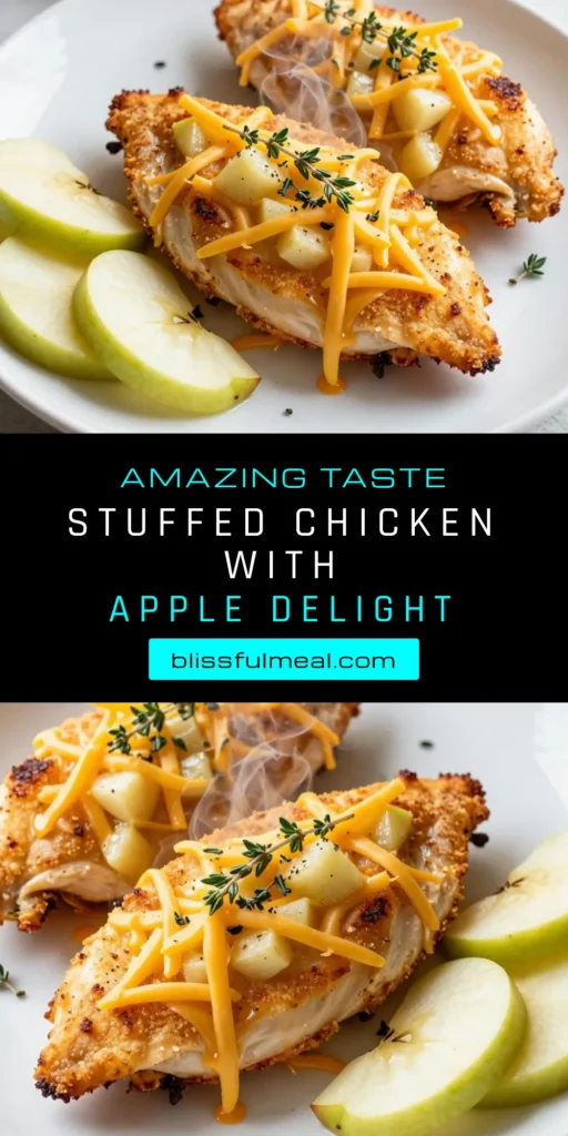 Discover the deliciousness of Apple Cheddar Stuffed Chicken, an easy chicken dinner idea that elevates your weeknight meals. This stuffed chicken breast recipe blends juicy apples with sharp cheddar, creating a flavor sensation your family will love. Perfect for busy evenings, this cheddar chicken bake is quick to prepare and sure to impress. Try this delightful apple and cheese recipe today! Save for later! #AppleCheddarStuffedChicken #StuffedChickenBreastRecipe #EasyChickenDinnerIdeas #CheddarChickenBake