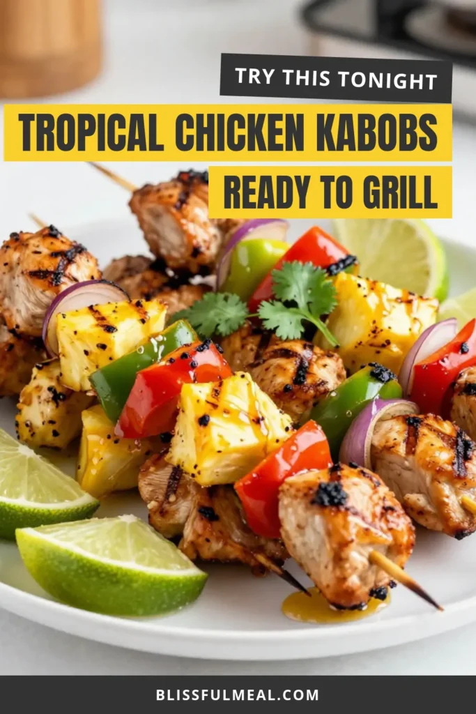 Indulge in these Tropical Chicken Kabobs for a delicious twist to your summer grilling! These Hawaiian Chicken Skewers feature juicy grilled chicken with pineapple, making them a perfect healthy option. This easy kabob recipe combines vibrant bell peppers and savory marinade for a flavorful dish. Ideal for family gatherings or BBQs, they are sure to impress! Try this recipe today and bring the taste of Hawaii to your backyard! #HawaiianChickenKabobs #GrillingRecipes #SummerEats #HealthyCooking