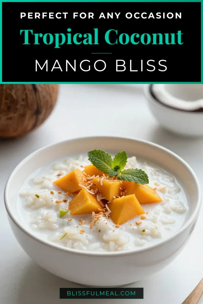 Indulge in this delicious Coconut Mango Rice Pudding, a tropical rice pudding recipe that's both creamy and satisfying. Made with jasmine rice, coconut milk, and fresh mango, this easy coconut milk pudding is perfect for any occasion. Elevate your dessert game with this mouthwatering mango coconut dessert that everyone will love. Save this recipe for a sweet escape! #CoconutMangoRicePudding #TropicalDessert #EasyRicePudding #MangoCoconutDelight