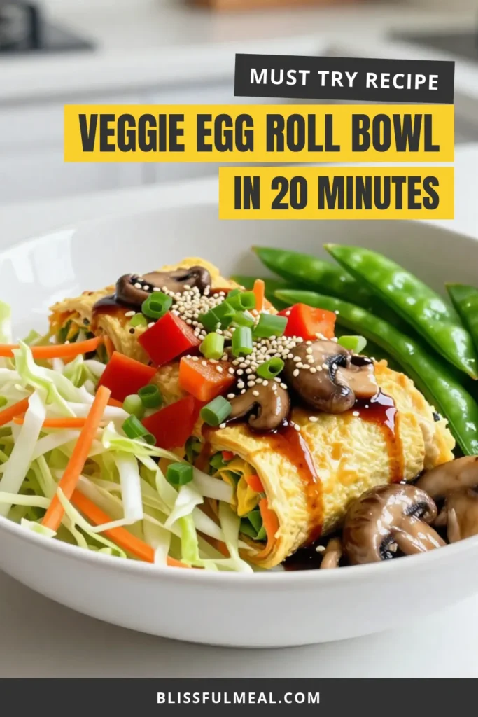 Discover a deliciously healthy egg roll recipe with this veggie egg roll bowl! Packed with fresh ingredients like snap peas, bell peppers, and mushrooms, this stir-fry vegetable bowl is a quick vegetarian meal that's both satisfying and nutritious. In just 20 minutes, you can whip up this egg roll in a bowl recipe that everyone will love! Save this recipe for your next quick dinner! #VeggieEggRollBowl #HealthyEggRollRecipe #QuickVegetarianMeals #StirFryVegetableBowl