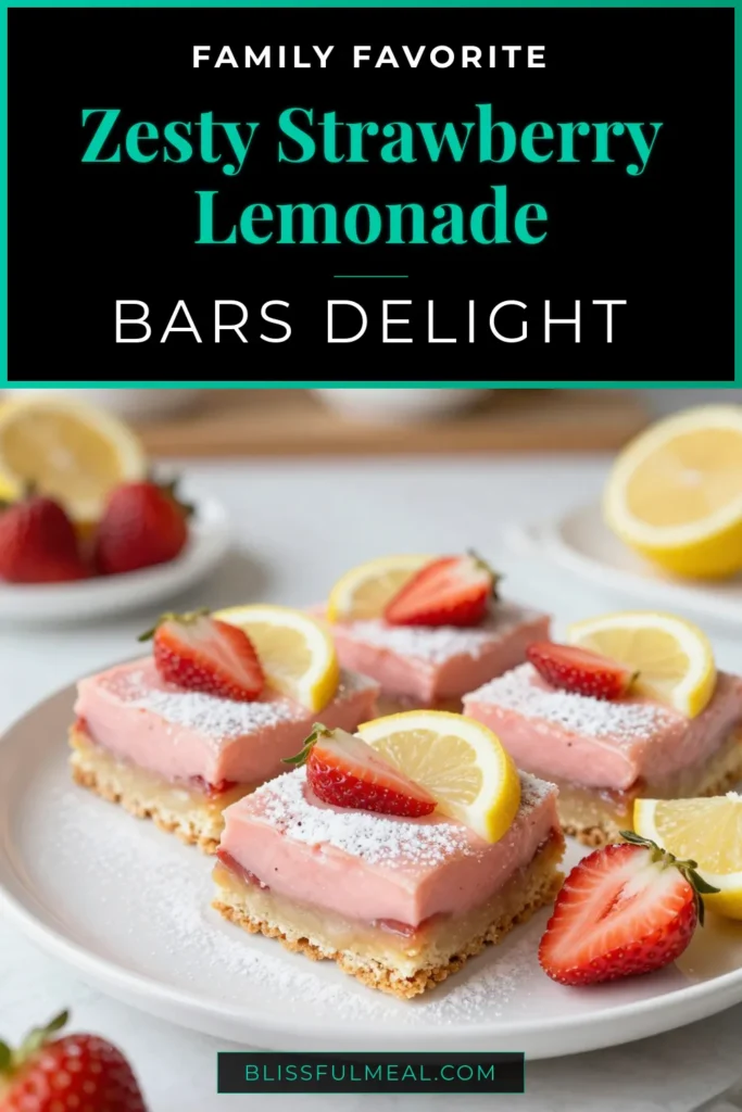 Looking for a bright and tasty summer treat? Try this strawberry lemonade bars recipe! These easy lemon dessert bars combine fresh strawberries and zesty lemon juice for a refreshing flavor. Perfect for gatherings, these homemade strawberry lemon bars are a hit! Make your own fresh strawberry dessert squares with our simple instructions and impress your friends. Save this recipe for your next summer gathering! #StrawberryLemonadeBars #SummerDesserts #EasyDesserts #StrawberryRecipes