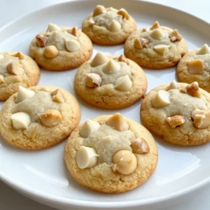 To make these delightful cookies, you will need the following ingredients: - 2 cups all-purpose flour - 1 teaspoon baking soda - 1/2 teaspoon fine sea salt - 3/4 cup unsalted butter, softened to room temperature - 3/4 cup packed light brown sugar - 1/2 cup granulated sugar - 1 teaspoon pure vanilla extract - 1 large egg at room temperature - 1 cup white chocolate chips - 1 cup macadamia nuts, coarsely chopped Each ingredient plays a key role. The flour gives the cookies structure. Baking soda helps them rise, while the salt balances the sweetness. Softened butter brings richness and flavor. Brown sugar adds moisture and a touch of caramel notes, while granulated sugar helps with crisp edges. Pure vanilla extract enhances the overall taste. The egg binds everything together, while white chocolate chips and macadamia nuts create that signature taste and crunch. Gather these items before you start. They combine to create a cookie that is soft and full of flavor. You will love how the white chocolate melts and the macadamia nuts add a satisfying crunch. {{ingredient_image_2}} First, set your oven to 350°F (175°C). This heat makes the cookies soft and chewy. Next, line a baking sheet with parchment paper. This step helps with easy cleanup later. In a medium bowl, whisk together 2 cups of all-purpose flour, 1 teaspoon of baking soda, and 1/2 teaspoon of fine sea salt. This mix adds rise and flavor to your cookies. Once combined, set this bowl aside. In a large mixing bowl, beat 3/4 cup of softened unsalted butter, 3/4 cup of packed light brown sugar, and 1/2 cup of granulated sugar. Use an electric mixer for about 2-3 minutes. You want it creamy and smooth. This step helps create a fluffy cookie base. Add 1 teaspoon of pure vanilla extract and 1 large egg, which should be at room temperature, to the butter-sugar mix. Beat again until it all blends well. This mixture gives the cookies a rich flavor. Gradually add the dry flour mix to the wet ingredients. Use a spatula or mixer on low speed. Mix until just combined. Be careful not to overmix; this keeps the cookies soft. Gently fold in 1 cup of white chocolate chips and 1 cup of coarsely chopped macadamia nuts. Use a spatula to ensure they spread evenly. Scoop rounded balls of dough onto the prepared baking sheet, spacing them about 2 inches apart. Bake for 10-12 minutes. The tops should look lightly golden, while the centers stay soft. After baking, let them cool on the sheet for 5 minutes. Then, move them to a wire rack to cool completely. To get soft and chewy cookies, use room temperature butter. Cream it well with sugars until it’s fluffy. This step adds air and keeps cookies light. Don’t forget to measure your flour correctly. Too much flour can make the cookies dry. Use a spoon to fill the measuring cup, then level it off. Mix just until the dough comes together. Overmixing can make cookies tough. After adding the flour, switch to a spatula. Fold in the chocolate and nuts gently. This keeps the dough tender and helps cookies stay soft. Let cookies cool on the baking sheet for five minutes. This step helps them set while still warm. Then, transfer them to a wire rack. Cooling them completely allows the flavors to develop. You’ll enjoy each bite more when they’re perfectly cooled. Arrange your cookies on a decorative platter. For a fun touch, serve them with melted white chocolate for dipping. Add whole macadamia nuts on top for a lovely look. This not only makes your cookies appealing but also invites guests to enjoy them right away. Pro Tips Chill the Dough: For even chewier cookies, chill the dough in the refrigerator for at least 30 minutes before baking. This helps to solidify the butter, resulting in a thicker cookie that spreads less during baking. Use Quality Chocolate: Opt for high-quality white chocolate chips for a richer flavor. The better the chocolate, the more delicious your cookies will taste! Don’t Overbake: Keep an eye on your cookies as they bake. They should be lightly golden around the edges and still soft in the center. They will continue to cook slightly as they cool on the baking sheet. Experiment with Nuts: While macadamia nuts are classic, feel free to mix in other nuts like walnuts or pecans for a different texture and flavor. Just make sure to chop them coarsely! {{image_4}} You can easily swap some ingredients in this cookie recipe. If you want a richer taste, use brown sugar alone. It gives a deeper flavor. You can also change the butter to coconut oil for a unique twist. If you need a dairy-free option, use vegan butter instead. Feel free to get creative with mix-ins. Try adding dried cranberries for a tart balance. Chopped pecans or walnuts also work well. You can even fold in some shredded coconut for extra chewiness. Just keep the total mix-ins around two cups for the best texture. To make these cookies gluten-free, use a gluten-free flour blend. Look for a mix that includes xanthan gum, which helps with texture. You can also replace the all-purpose flour with almond flour for a nutty flavor. Just remember to adjust baking time, as gluten-free cookies may bake faster. To keep your white chocolate macadamia nut cookies fresh, place them in an airtight container. Layer the cookies with parchment paper to prevent sticking. Store them at room temperature for up to a week. If you want to keep them longer, refrigerate them for up to two weeks. Freezing cookie dough is a great way to enjoy fresh cookies anytime. Portion the dough into balls and place them on a baking sheet. Freeze them for about an hour until solid. Once frozen, transfer the dough balls to a freezer-safe bag, and label it with the date. This way, you can bake them straight from the freezer. Just add a couple of extra minutes to the baking time. To reheat your cookies, preheat the oven to 300°F (150°C). Place the cookies on a baking sheet and warm them for about 5 minutes. This will make them soft and chewy again. If you want a little extra treat, you can add a few more white chocolate chips on top before reheating. You can tell your cookies are done when they look lightly golden on top. The edges should be set, but the centers will still look soft. They will continue to cook a little after you take them out of the oven. Yes, you can use regular chocolate chips. Dark or milk chocolate will change the taste, but it will still be tasty. Just keep in mind that the flavor profile will differ from the original. If you don’t have macadamia nuts, try using walnuts or pecans. They add a nice crunch and flavor. You can also skip the nuts for a nut-free version. These cookies stay fresh for about one week at room temperature. Store them in an airtight container to keep them soft. You can also freeze them for up to three months. Yes, you can make the dough ahead of time. Just wrap it tightly in plastic wrap and chill it in the fridge. You can also freeze the dough for later use. When ready, thaw it in the fridge before baking. With these clear steps, you can bake delicious cookies every time. We covered the ingredients, mixing, and baking process. I shared tips for the best texture and storage. You can even tweak the recipe with your favorite mix-ins. Now, it’s time to gather your supplies and start baking. Enjoy the taste of fresh cookies and share them with loved ones. Happy baking!