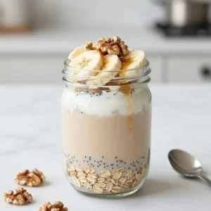 - 1 cup rolled oats - 1 cup almond milk (or your preferred milk) - 1 tablespoon chia seeds - 1 teaspoon vanilla extract - 1 teaspoon ground cinnamon - 1/2 teaspoon ground ginger - 1/4 teaspoon ground cardamom - 1/4 teaspoon ground cloves - 1 tablespoon maple syrup (or honey) - Pinch of salt - 1/4 cup Greek yogurt (optional for creaminess) - Fresh fruit and nuts for topping (e.g., sliced banana, walnuts, or almonds) You can switch almond milk for any milk you like. Oat milk, soy milk, or coconut milk work well. If you don&rsquo;t have chia seeds, you can skip them or use flax seeds instead. For sweetness, honey or agave syrup will do just fine. If you want to skip the Greek yogurt, try using a plant-based yogurt for creaminess. Each serving of these overnight oats packs a healthy punch. You get protein from oats and yogurt. Chia seeds add fiber and omega-3s. The spices not only make it taste great but also have health benefits. - Calories: Around 300 per serving - Protein: 10g - Fat: 8g - Carbs: 50g - Fiber: 10g - Sugar: 8g (depends on sweetener used) With these ingredients, you create a tasty and nutritious breakfast that keeps you full. Enjoy the blend of warming spices and sweet vanilla in every bite! {{ingredient_image_2}} Making Vanilla Chai Latte Overnight Oats is simple. You will need about 10 minutes to prep. This recipe is easy to follow and perfect for any busy day. Gather your ingredients first. You will mix dry and wet ingredients separately. Then, combine them for a tasty breakfast. Start by taking a medium-sized mixing bowl. Add 1 cup of rolled oats to the bowl. Next, add 1 tablespoon of chia seeds. Use a spoon to stir them together well. Make sure the oats and chia seeds are evenly mixed. This helps the chia seeds expand and thicken the oats later. In another bowl, whisk together the wet ingredients. Pour in 1 cup of almond milk. Then add 1 teaspoon of vanilla extract. Next, measure and add 1 teaspoon of ground cinnamon, 1/2 teaspoon of ground ginger, 1/4 teaspoon of ground cardamom, and 1/4 teaspoon of ground cloves. Add 1 tablespoon of maple syrup and a pinch of salt. Whisk until everything is smooth and combined. This mixture adds flavor and creaminess to your oats. Pour it over the dry mix of oats and chia seeds. Stir gently to combine all the ingredients. If you want creamier oats, fold in 1/4 cup of Greek yogurt. Mix until it is fully blended. Cover the bowl and place it in the fridge. Let it sit overnight or for at least 4 hours. This step helps the oats absorb all the flavors. When you're ready, give the oats a good stir. If they are too thick, add a splash of milk. Enjoy your delicious Vanilla Chai Latte Overnight Oats! To get the best texture in your overnight oats, use rolled oats. They soak up liquid well and stay chewy. If you want a creamier mix, add Greek yogurt. It makes the oats rich and smooth. If your oats are too thick after soaking, just stir in a little extra milk. This brings back the creaminess you want. Add fresh fruit to your oats for extra flavor. Sliced bananas or berries work great. Nuts like walnuts or almonds add crunch. You can also top your oats with a drizzle of maple syrup for more sweetness. For extra spice, a dash of nutmeg or even a sprinkle of cocoa powder can make it special. Serve in clear jars to show off the layers. Prepare your oats the night before to save time. This way, breakfast is ready when you wake up. You can also double the recipe for a few days&rsquo; worth of meals. Store them in the fridge and grab one jar as you head out. Use mason jars for easy storage and transport. This keeps your breakfast simple and stress-free. Pro Tips Soak Longer for Creamier Oats: The longer you let the oats soak, the creamier and more flavorful they become. Aim for at least 8 hours for the best texture. Customize Your Spices: Feel free to adjust the spices according to your taste. Adding a pinch of nutmeg or a dash of cayenne can give a unique twist to your overnight oats. Experiment with Toppings: Get creative with your toppings! Try adding coconut flakes, seeds, or even a dollop of nut butter for extra flavor and nutrition. Meal Prep for Convenience: Make a batch for the week by preparing multiple jars at once. This way, you&rsquo;ll have a quick and healthy breakfast ready to go each morning. {{image_4}} You can easily make this recipe dairy-free and vegan. Use almond milk, coconut milk, or oat milk instead of regular milk. For creaminess, skip the Greek yogurt or use a plant-based yogurt. Maple syrup is a great sweetener for vegans. This way, you keep all the tasty flavors without any animal products. Want to mix it up? Try adding cocoa powder for a chocolate chai twist. Start with one tablespoon of unsweetened cocoa powder in the wet mixture. You can also add a dash of nutmeg or allspice for extra warmth. These flavors pair well with the spices in the original recipe. Experiment and find your favorite blend! Toppings can make your overnight oats even better. Try adding fresh fruits like bananas, berries, or apples. Nuts like walnuts or almonds add a nice crunch. For a bit more sweetness, drizzle extra maple syrup or honey on top. Don't forget some seeds or granola for added texture. Mix and match to find the perfect combination! You can store leftover overnight oats in the fridge. Use an airtight container to keep them fresh. If you have any oats left after breakfast, just seal them up. They will stay good for up to five days. The flavors will blend better, making them even tastier. Choose glass jars or plastic containers with tight lids. Glass jars are great because they let you see the oats. They are also easy to clean. If you use plastic, make sure it is BPA-free. This helps keep your food safe. Always label your containers with the date. This way, you know when to eat them. You can freeze your overnight oats if you want to save them longer. Just portion them into small containers or freezer bags. Make sure to leave some space for expansion. When you are ready to eat, move them to the fridge overnight. This helps them thaw slowly. Once thawed, give them a good stir and enjoy! Yes, you can use quick oats. They cook faster and absorb liquid more quickly. This means your oats may be softer and creamier. However, rolled oats give a chewier texture. If you prefer that chew, stick with rolled oats. You can store overnight oats in the fridge for up to five days. Just make sure to cover them well. If you notice any excess liquid, stir before eating. This helps to mix the flavors again. You can add many spices for extra flavor. Consider nutmeg, cardamom, or allspice. Each spice brings a different taste. Cinnamon is classic, but feel free to get creative! Just start with small amounts to find your favorite blend. This blog post covered how to make delicious overnight oats. We looked at key ingredients, including their substitutions and nutritional benefits. I shared easy steps for preparation, mixing, and combining ingredients to create a great breakfast. We discussed helpful tips, like achieving the right texture and adding flavors. I also provided variations for dietary needs and storage methods to keep your oats fresh. Remember, overnight oats are simple, fun, and customizable. Enjoy making your own unique versions that fit your tastes and needs!