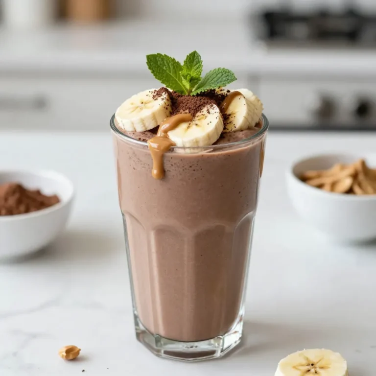 - 1 ripe banana, peeled and frozen - 2 tablespoons natural peanut butter - 1 tablespoon unsweetened cocoa powder - 1 cup almond milk (or any milk of your choice) - 1 tablespoon honey or maple syrup (optional, for added sweetness) - A pinch of cinnamon (optional, for a warm spice note) - Ice cubes (optional, to achieve a thicker, frostier texture) The first key ingredient here is the ripe banana. A frozen banana gives the smoothie a creamy and thick texture. I always freeze my bananas when they start to brown. This way, I reduce waste and have perfect smoothie ingredients ready to go. Next, we have natural peanut butter. It adds a nutty flavor and healthy fats, making the smoothie filling. Make sure to choose one without added sugar or oils for the best taste and health benefits. The unsweetened cocoa powder brings a rich chocolate flavor to the mix. It’s a great way to indulge your sweet tooth without adding too much sugar. This ingredient pairs beautifully with banana and peanut butter. Almond milk is the base of the smoothie. You can use any milk you like, but almond milk is light and complements the other flavors. It also keeps the smoothie dairy-free. If you want a sweeter treat, honey or maple syrup can be added. Just keep in mind that the banana already has natural sugars. Use these options sparingly. Cinnamon adds a warm spice note. A pinch goes a long way and enhances the chocolate taste. It’s a great way to switch things up a bit. Lastly, ice cubes make your smoothie frosty and thick. If you like a cold drink, don’t skip this step. Adding ice is optional, but I recommend it for a refreshing finish. - Fresh banana slices - Drizzle of peanut butter - Cocoa powder - Mint sprig You can make your smoothie look even more appealing with garnishes. Fresh banana slices on top add a nice touch. A drizzle of peanut butter gives a creamy look and taste. A light dusting of cocoa powder enhances the chocolate vibe. For a pop of color, a mint sprig can finish off your smoothie beautifully. It adds a fresh scent and makes the drink look fancy. Enjoy customizing your smoothie to make it your own! {{ingredient_image_2}} - Peel and freeze the banana: Start with a ripe banana. Peel it first, then chop it into pieces. Place the pieces in the freezer for at least 2 hours. This makes your smoothie cold and creamy. - Measure out the peanut butter and cocoa powder: Use 2 tablespoons of natural peanut butter. It adds creaminess and protein. Next, measure 1 tablespoon of unsweetened cocoa powder. This gives your smoothie a rich chocolate taste. - Combine all ingredients in the blender: Add the frozen banana, peanut butter, cocoa powder, and 1 cup of almond milk to the blender. If you like it sweeter, add 1 tablespoon of honey or maple syrup. Don't forget a pinch of cinnamon if you want a warm hint. - Adjust sweetness and thickness: Blend on high until smooth. If you want a thicker smoothie, add ice cubes. Taste it. If it needs more sweetness, add more honey or maple syrup. Blend again until perfect. - Pour into glass or bowl: Once blended, pour the smoothie into a tall glass or a decorative bowl. A bowl can be fun for toppings. - Garnish for visual appeal: For a pretty touch, add banana slices on top. A drizzle of peanut butter or a sprinkle of cocoa powder can make it look great. You can even add a mint sprig for a fresh look. Enjoy your tasty treat! To get a smooth and creamy smoothie, adjust your ice and milk. If you want it thicker, add more ice. For a runnier consistency, add more almond milk. Blend on high speed until the mix is silky. Scrape down the sides to catch any stuck bits. This ensures everything blends well. You can make your smoothie even tastier. Consider adding a pinch of nutmeg or a dash of vanilla. These spices can brighten the chocolate flavor. If you want it sweeter, add honey or maple syrup. Always taste before serving. This way, you can find the perfect level of sweetness. A good blender is key for this smoothie. A high-speed blender will give you the best results. It can handle frozen fruits and create a nice creamy texture. Cleaning is easy if you rinse it right after use. Just fill it with warm water and a drop of soap. Blend for a few seconds, and it’s ready for your next smoothie! Pro Tips Use Frozen Bananas: Using frozen bananas not only adds creaminess but also keeps your smoothie cold and refreshing. Peanut Butter Variations: Experiment with different nut butters like almond or cashew for a unique flavor twist. Sweetness Adjustments: Start with less sweetener; you can always add more if needed after blending. Boost with Extras: Add in some chia seeds or protein powder for an extra nutritional boost without altering the taste significantly. {{image_4}} You can switch out the peanut butter for other nut butters. Almond butter is a great choice. It adds a nutty flavor and works well in your smoothie. Cashew butter is another option. It gives your drink a creamy texture and a mild taste. Each nut butter brings its own twist to the smoothie. If you want a dairy-free or vegan option, use different sweeteners. Maple syrup is a popular choice. It adds a nice sweetness without dairy. For milk substitutes, almond milk works well. You can also try oat milk or coconut milk. Both will keep your smoothie smooth and tasty. Want to boost your smoothie’s nutrition? Consider adding protein powder. It helps fill you up and adds protein. You can also mix in spinach or kale. These greens don’t change the flavor much but pack in nutrients. They are a simple way to make your smoothie even healthier. You can keep any leftover smoothie in the fridge. Use an airtight container. It will stay fresh for about one day. If you want to freeze it, pour the smoothie into ice cube trays. Once frozen, store cubes in a zip-top bag. This way, you can blend them into a new smoothie later. To save time, prepare the ingredients ahead. Peel and freeze bananas overnight. You can measure out peanut butter and cocoa powder too. Store them in small containers or bags. This makes blending quick and easy in the morning. The smoothie tastes best fresh. It lasts up to 24 hours in the fridge. Look for changes in color or smell. If it smells sour or off, it is time to toss it. Always trust your nose and eyes for freshness. You can try these options if you do not have a banana: - Avocado: It gives a creamy texture. - Mango: A sweet and fruity choice. - Silken tofu: It adds protein and creaminess. - Frozen cauliflower: A sneaky way to add veggies without changing the taste. These options will change the flavor, but they can work well in smoothies. Yes, this smoothie has a moderate calorie count. Here’s a rough breakdown: - Banana: About 100 calories - Peanut butter: Around 190 calories - Cocoa powder: About 12 calories - Almond milk: Roughly 30 calories - Honey or maple syrup: 60 calories if you use it In total, expect around 400 calories if you use all ingredients. This smoothie offers healthy fats and nutrients. Yes, you can make this smoothie ahead of time. Here are some tips: - Store in the fridge: Keep it in a sealed jar for up to 24 hours. - Freeze it: Pour it into ice cube trays. Use the cubes later in smoothies. - Prep ingredients: Chop and freeze bananas and other fruits in advance. This way, you can enjoy a tasty smoothie any time! This post covered how to make a tasty smoothie using simple ingredients like bananas and peanut butter. We discussed mixing techniques and options for different nut butters. I shared tips for storage and ways to prep in advance. Experiment with flavors that you enjoy to make it your own. Remember, smoothies can fit your taste and diet needs. Start blending your favorite ingredients for a delicious drink today!