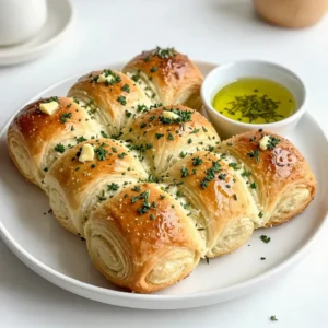 - 3 cups all-purpose flour - 1 packet (2 1/4 tsp) instant yeast - 1 tablespoon granulated sugar - 1 teaspoon fine salt - 1 cup warm milk (approximately 110&deg;F or 43&deg;C) - 2 tablespoons unsalted butter, melted - 2 tablespoons extra-virgin olive oil - 4 cloves garlic, finely minced - 2 tablespoons fresh parsley, chopped - 1 tablespoon fresh rosemary, finely chopped - 1 tablespoon fresh thyme, chopped - 1/4 cup grated Parmesan cheese - 1 tablespoon Italian seasoning - Extra melted butter for brushing When making herb garlic pull-apart rolls, having the right ingredients is key. Each item adds flavor and texture. The all-purpose flour serves as a perfect base. Instant yeast helps the dough rise. Sugar and salt enhance the taste. Warm milk hydrates the dough, making it soft. Melted butter and olive oil add richness. Now, let&rsquo;s talk about the herb and cheese add-ins. Minced garlic gives a strong taste. Fresh parsley, rosemary, and thyme add brightness. Grated Parmesan cheese brings a savory depth. Italian seasoning ties all these flavors together. Finally, we need extra melted butter for brushing. This golden layer adds a nice shine and extra flavor. With these ingredients, your rolls will be soft, flavorful, and hard to resist! {{ingredient_image_2}} - In a large bowl, whisk together the all-purpose flour, instant yeast, sugar, and salt. This blends the dry ingredients well. - In another bowl, whisk the warm milk, melted butter, and olive oil until combined. Slowly pour this into the dry mix while stirring. Keep stirring until a soft dough forms. - Transfer the dough to a lightly floured surface. Knead the dough for 5-7 minutes until it feels smooth and elastic. If it sticks, add a little flour to your hands. - Use a folding and pushing motion to knead the dough. This builds the dough's strength. - Place the dough in a greased bowl. Cover it with a clean kitchen towel. Let it rise in a warm spot for about 1 hour. It should double in size. - While the dough rises, mix the minced garlic, chopped parsley, rosemary, thyme, Parmesan, Italian seasoning, and a pinch of salt in a small bowl. This is your herb-garlic filling. - Once the dough has risen, punch it down gently. Divide the dough into 16 equal pieces. - Flatten each piece slightly. Add about a teaspoon of the herb-garlic filling in the center. Fold the dough over the filling, pinch to seal, and roll it into a ball. - Arrange the dough balls in a greased bundt pan or round baking dish. Place them close together for a pull-apart effect. - Preheat your oven to 350&deg;F (175&deg;C). - Brush the tops of the rolls with melted butter. If you have leftover filling, sprinkle it on top for added flavor. - Cover the pan with a towel and let the rolls rise again for about 30 minutes. They should puff up a bit. - Bake the rolls for 25-30 minutes until they turn golden brown. They should sound hollow when tapped on top. To make soft and elastic dough, knead it for about 5-7 minutes. Use your palms to push the dough away and fold it over. This motion builds strength in the dough. If it feels sticky, add a little flour. The dough is ready when it springs back after a light poke. To know if your dough has risen enough, look for its size. It should double in volume. A good test is to gently poke it. If the indentation stays, it's ready. If it springs back, let it rise longer. You can add more herbs to boost flavor. Try oregano, basil, or chives for a twist. For a bolder taste, sprinkle in some crushed red pepper flakes. Cheese also adds a nice touch. Instead of Parmesan, use mozzarella for a gooey texture. Feta gives a tangy flavor, while cheddar adds sharpness. Mix and match to find your favorite combo! For a lovely presentation, serve the rolls on a rustic wooden board. This adds charm to your table. Place a small bowl of herb-infused olive oil next to the rolls for dipping. To make it even better, garnish the board with fresh herb sprigs. This makes the dish look inviting and fresh. Enjoy these rolls with soups, salads, or as a tasty snack! Pro Tips Use Fresh Herbs: Fresh herbs provide a vibrant flavor that dried herbs cannot match. Ensure you chop them finely to release their oils and flavors fully. Check Dough Temperature: Using warm milk is crucial for activating the yeast. Ensure it&rsquo;s around 110&deg;F (43&deg;C) for the best results. Too hot can kill the yeast; too cold may not activate it. Let the Rolls Rise: Allowing the rolls to rise twice enhances their texture and flavor. Don&rsquo;t rush this step; a good rise makes them airy and delicious. Experiment with Fillings: Feel free to customize the herb-garlic filling by adding ingredients like sun-dried tomatoes, olives, or different cheeses for a unique twist. {{image_4}} You can add cheese to your herb garlic rolls for a tasty twist. Try mozzarella for a gooey center. Cheddar adds a sharp flavor that pairs well with garlic. You can also mix in goat cheese for a creamy texture. Just sprinkle your chosen cheese inside each dough piece with the herb filling. This gives you a cheesy, flavorful treat. If you want a whole wheat version, you can use whole wheat flour instead of all-purpose flour. You may need to add a bit more milk since whole wheat absorbs more liquid. Start with the same amount of milk and add more as needed. The rolls may be denser but will still taste great. This option is healthier and adds more fiber to your meal. For gluten-free rolls, swap the all-purpose flour with a gluten-free blend. Look for a blend that includes xanthan gum to help with the texture. You may need to adjust the liquid slightly, so start with the same amount and add more if necessary. These rolls can be just as soft and tasty as the original. Enjoy the same flavors without the gluten! Store leftover rolls in an airtight container. Keep them at room temperature for up to two days. If you need more time, place them in the fridge. This helps keep them fresh. Make sure to wrap them tightly if using the fridge. When reheating, you want to keep the rolls soft. Preheat your oven to 350&deg;F (175&deg;C). Place the rolls on a baking sheet. Cover them with foil to keep moisture in. Heat for about 10-15 minutes. You can also use the microwave. Heat them for about 10-15 seconds. Add a small cup of water inside to keep them from drying out. To freeze the rolls, let them cool completely. Then, wrap each roll in plastic wrap. Place them in a freezer-safe bag or container. They can last up to three months in the freezer. To thaw, take them out and let them sit in the fridge overnight. You can also heat them straight from the freezer. Just add extra time when reheating. The rolls need about 15 minutes to prep. After that, they need 1 hour to rise. Then, a second rise takes 30 minutes. Finally, bake for 25 to 30 minutes. In total, you will spend about 2 hours from start to finish. Yes, you can use dried herbs. Use about one-third of the amount. For example, if the recipe calls for 1 tablespoon of fresh herbs, use 1 teaspoon of dried. Dried herbs are more potent. So, adjust the taste as needed. These rolls are great with many sides. Here are a few ideas: - A warm bowl of soup - A fresh salad with vinaigrette - Herb-infused olive oil for dipping - A creamy cheese spread You can prep the dough the night before. After kneading, place it in a bowl and cover it. Store it in the fridge overnight. The next day, let the dough warm up for about 30 minutes before shaping and baking. This saves time and is great for busy days. You now understand the key ingredients and steps to make herb garlic pull-apart rolls. Mix the right ingredients, knead well, and bake perfectly. Remember to play with flavors by adding different herbs and chews. Store leftovers properly, so they stay fresh and tasty. These rolls can elevate any meal. Enjoy making them and share with loved ones. Get creative with variations to suit your taste. Happy baking!