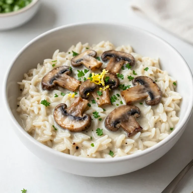- 1 cup Arborio rice - 2 cups mixed mushrooms (cremini, shiitake, and oyster), sliced thinly - 1 small onion, finely chopped - 2 cloves garlic, minced - 1/2 cup heavy cream - 1/2 cup freshly grated Parmesan cheese (optional, for garnish) I love using Arborio rice for risotto. Its starchy nature gives that creamy texture we all crave. The rice absorbs flavors well and stays a bit al dente. For the mushrooms, I use a mix of cremini, shiitake, and oyster. Each type adds its own unique taste and texture. Onion and garlic are must-haves in my kitchen. They form a solid base of flavor. Adding heavy cream makes the risotto rich and smooth. If you want to elevate the dish, freshly grated Parmesan cheese is fantastic on top. - 2 tablespoons olive oil - 2 tablespoons unsalted butter - Salt and freshly cracked black pepper to taste - Fresh parsley, finely chopped, for garnish - Zest of 1 lemon for brightness I use olive oil and butter for cooking. The mix gives a nice depth to the dish. Season with salt and black pepper to bring out the flavors. For garnish, I love adding fresh parsley. It adds color and freshness. A sprinkle of lemon zest brightens up the dish, making each bite pop. With these ingredients, you will create a creamy mushroom risotto that’s both comforting and easy to make. Each component plays a key role, ensuring the dish is full of flavor and texture. {{ingredient_image_2}} Keeping the broth warm is key. It helps the rice cook evenly. If the broth is cold, the rice will not absorb it well. I recommend using vegetable broth for a rich flavor that complements the mushrooms. You can also use chicken broth if you prefer. Start by heating olive oil and butter in a large skillet. Add the finely chopped onion and minced garlic. Cook them for about 3 to 4 minutes until they are soft and fragrant. This base adds a great depth of flavor. Next, add the sliced mushrooms. Sauté them for around 5 to 7 minutes. You want them to turn golden brown and tender. Don't forget to season them with salt and pepper to enhance their taste. Now it’s time to toast the rice. Stir in the Arborio rice and coat each grain well. Cook it for about 2 minutes. You will notice the edges turning slightly translucent. This step adds a nice nutty flavor. Begin adding the warm vegetable broth one ladle at a time. Keep stirring the rice as you add the broth. Wait until the liquid is almost gone before adding more. This should take about 18 to 20 minutes. The rice should be al dente and creamy when done. To make your risotto creamy, stirring is key. As you cook, keep stirring the rice. This helps release starch, which thickens the dish. Make sure to stir slowly and gently. This way, you won't break the rice grains. Liquid absorption is also crucial. Add broth one ladle at a time. Wait until most of the liquid is absorbed before adding more. This keeps the rice moist and helps create that creamy texture you want. To elevate the flavor, adjust your seasonings. A pinch of salt and fresh black pepper goes a long way. You can also add fresh herbs like thyme or rosemary for extra depth. If you're feeling adventurous, consider optional add-ins. Ingredients like peas, spinach, or sun-dried tomatoes can enhance your risotto. You can even add cooked chicken or shrimp for a heartier meal. Pro Tips Use Fresh Ingredients: Opt for fresh, seasonal mushrooms and herbs to elevate the flavor profile of your risotto. Stir Constantly: Continuous stirring helps release the starch from the rice, creating that signature creamy texture. Experiment with Broth: Try using homemade vegetable broth for a richer taste or add a splash of white wine for depth of flavor. Perfect Consistency: Adjust the amount of broth added based on your desired consistency; for a thicker risotto, use less broth. {{image_4}} You can change up the mushrooms in your risotto. Feel free to mix and match. You can use: - Cremini mushrooms - Shiitake mushrooms - Oyster mushrooms - Portobello mushrooms Each type brings its unique flavor. Try seasonal mushrooms for a fun twist. For example, chanterelles or morels add a gourmet touch. These mushrooms can make your dish special and exciting. If you want to make a vegan risotto, swap the heavy cream with full-fat coconut milk. It gives a rich, creamy texture. For a gluten-free dish, ensure your broth is gluten-free. Arborio rice is naturally gluten-free, so you are good there! Feel free to adjust these variations to suit your needs. This way, you can enjoy creamy mushroom risotto, no matter your diet. To keep your risotto fresh, store it in the fridge. Use an airtight container. This helps prevent it from drying out. Place it in the fridge within two hours of cooking. This keeps harmful bacteria at bay. The risotto lasts for up to three days in the fridge. To reheat risotto, use the stovetop or microwave. If using the stovetop, add a splash of broth. Stir gently over low heat until warm. This keeps it creamy. If you use the microwave, heat in short bursts. Stir between intervals to avoid hot spots. Always check if it's warm throughout. Avoid high heat to keep the risotto from overcooking. The goal is to enjoy your creamy mushroom risotto just as much as the first time! The best rice for risotto is Arborio rice. This short-grain rice has a high starch content. It absorbs liquid well and releases starch when cooked. This gives risotto its creamy texture. Arborio rice stays firm and chewy, which is perfect for this dish. If you cannot find Arborio, you can use Carnaroli or Vialone Nano. These also have great qualities for creamy risotto. Yes, you can make risotto without cream. To keep it creamy, use a few alternatives. You can add more broth or use coconut milk. Adding a splash of white wine enhances the flavor too. Nutritional yeast is a great vegan option for a cheesy taste. You can also blend some cooked cauliflower to create a creamy texture without dairy. Risotto lasts about 3 to 4 days in the fridge. Store it in an airtight container to keep it fresh. Always let it cool before sealing. When you reheat it, add a bit of broth or water. This keeps it from drying out. If you notice any off smells or colors, it’s safer to toss it out. Always trust your senses when it comes to food safety. In this post, we explored how to make delicious risotto with mushrooms. We covered main ingredients, seasoning, and step-by-step instructions. I shared tips for a creamy texture and tasty variations. Remember to store leftovers properly and enjoy reheating them without losing flavor. Making risotto is easy and fun! With these techniques, you can impress anyone at your dinner table. Cook with joy and creativity, and your risotto will shine!