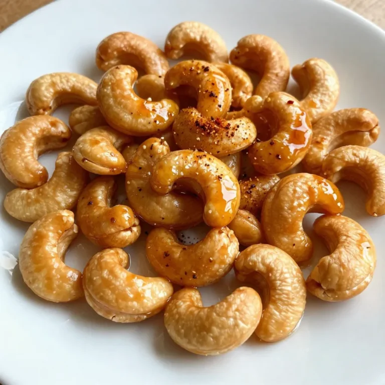 - 2 cups raw cashews - 2 tablespoons honey - 2 tablespoons Sriracha sauce - 1 tablespoon olive oil - 1 teaspoon garlic powder - 1/2 teaspoon salt - 1/4 teaspoon black pepper - 1/4 teaspoon smoked paprika (optional) To make Sriracha honey roasted cashews, start with raw cashews. You need about 2 cups. The raw nuts soak up flavors well and roast nicely. Next, you’ll add a sweet and spicy mix with honey and Sriracha sauce. Use 2 tablespoons of each to get that perfect balance. For extra taste, you can add garlic powder, salt, black pepper, and smoked paprika. Garlic powder gives a nice depth. The salt enhances flavor, while black pepper adds a bit of heat. Smoked paprika brings a subtle smoky touch; it’s optional but highly recommended. Finally, use olive oil to help everything stick together. Just 1 tablespoon works great. This oil also helps the nuts roast perfectly and adds richness to the flavor. {{ingredient_image_2}} First, preheat your oven to 350°F (175°C). This step warms the oven for even cooking. While it heats up, line a baking sheet with parchment paper. This will stop the cashews from sticking and make clean-up a breeze. Next, grab a large mixing bowl. In it, combine 2 tablespoons of honey, 2 tablespoons of Sriracha sauce, and 1 tablespoon of olive oil. Add 1 teaspoon of garlic powder, 1/2 teaspoon of salt, 1/4 teaspoon of black pepper, and 1/4 teaspoon of smoked paprika if you want an extra kick. Whisk or stir until the mix is smooth and well combined. Now, it’s time to add the cashews. Pour 2 cups of raw cashews into the bowl with the sauce. Toss them gently to coat each nut in the flavorful mix. Once coated, transfer the cashews to the baking sheet. Spread them out in a single layer, so they roast evenly. Place the baking sheet in your preheated oven. Roast the cashews for 15-20 minutes. Remember to stir them every 5 minutes. This helps them roast evenly and keeps them from burning. When they turn golden brown and fill your kitchen with a tasty aroma, they’re ready. Take the sheet out and let the cashews cool. They will get crispier as they cool down. Enjoy your spicy-sweet snack! To get that perfect crunch, start by spreading the cashews in a single layer on your baking sheet. This helps them roast evenly. Stir them every five minutes while they cook. This keeps them from burning and helps them crisp up nicely. After roasting, let them cool on the baking sheet. They will become even crunchier as they cool down. You can make these cashews your own! If you like more heat, add extra Sriracha. For a sweeter taste, add a bit more honey. Want a different flavor? Try adding some cayenne pepper or even a dash of lime juice. Taste the sauce before coating the cashews. Adjust it until it matches your taste. Cleaning up can be easy with parchment paper. It helps prevent sticking and makes for quick cleanup. After roasting, let the baking sheet cool. Then, simply roll up the parchment and throw it away. If any sticky bits stay stuck, soak the baking sheet in warm, soapy water for a bit. This will help loosen the remnants. Pro Tips Keep an Eye on Roasting: Cashews can go from perfectly roasted to burnt in a matter of minutes. Make sure to stir them every 5 minutes to ensure even cooking. Adjust the Spice Level: If you prefer a milder snack, reduce the amount of Sriracha or substitute it with a milder hot sauce. You can always add more later! Storage Tips: Once cooled, store the cashews in an airtight container to keep them fresh and crunchy. They can last up to two weeks at room temperature. Experiment with Flavors: Feel free to add other spices or nuts to the mix. A sprinkle of cayenne, or even some herbs like rosemary, can elevate the flavor further! {{image_4}} You can play with the sweetness and spice levels in this recipe. Try using maple syrup instead of honey for a different flavor. If you want more heat, add an extra tablespoon of Sriracha. For a milder snack, reduce the Sriracha to one tablespoon. Mixing in a little brown sugar can also add a nice caramel flavor. This balance creates a tasty mix that many will love. If you want to switch things up, consider using peanuts or almonds. Peanuts provide a classic crunch and a rich flavor. Almonds add a nice nuttiness that pairs well with the sauce. You can also use mixed nuts for a fun variety. Just remember to adjust the roasting time, as different nuts may cook faster or slower than cashews. Herbs can enhance these cashews in great ways. Try adding a teaspoon of dried thyme or rosemary for an earthy twist. You could also sprinkle in a bit of cayenne pepper for extra heat. For a touch of sweetness, consider mixing in cinnamon. These additions let you customize the flavor to fit your taste. To keep your Sriracha honey roasted cashews fresh, store them in an airtight container. Glass jars or plastic containers work well. Make sure the lid is tight. This keeps air and moisture out, which helps maintain crunch. If you have a lot, consider dividing them into smaller portions. This way, you only open what you need. Roasted cashews can last up to two weeks if stored correctly. Store them in a cool, dry place, away from sunlight. If you want to keep them longer, you can freeze them. Just place them in a freezer-safe bag. They can stay fresh for up to three months in the freezer. When ready to eat, let them thaw at room temperature. If your cashews lose their crunch, don't worry! You can easily recrisp them. Spread the cashews on a baking sheet. Preheat your oven to 350°F (175°C). Roast them for about 5-10 minutes. Keep an eye on them to avoid burning. Once they cool, they will be crispy again, ready for snacking! Yes, you can use roasted cashews. However, the flavor will change. Roasted cashews may not absorb the sauce as well. This can affect the taste and crunch. If you choose roasted, watch the roasting time closely. They may need less time in the oven. If you lack Sriracha, use another hot sauce. Choose one with a similar heat level. You can also mix chili paste with honey. This will give you a sweet and spicy flavor. Adjust the amount to match your taste. To make this recipe vegan, simply swap honey for maple syrup. Maple syrup gives a sweet taste just like honey. It also mixes well with the spicy Sriracha. The other ingredients remain the same. You’ll still enjoy a tasty snack. Sriracha honey roasted cashews provide healthy fats and protein. Cashews are good for heart health. They also contain vitamins and minerals. However, they do have sugar from honey. Enjoy them in moderation as a snack. This blog post covered how to make delicious roasted cashews. We discussed the key ingredients, like cashews and Sriracha, for a sweet and spicy kick. I shared step-by-step instructions to ensure perfect roasting. You learned tips for crunchiness and flavor adjustments, plus storage tricks to keep them fresh. Now, it’s your turn to try this easy recipe. Use it to impress friends or enjoy as a snack. Happy roasting!