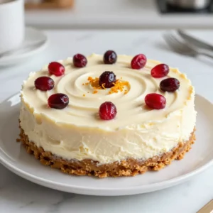 To make a delicious Cranberry Bliss Cheesecake, gather these ingredients: - 1 &frac12; cups graham cracker crumbs - &frac12; cup unsalted butter, melted - 2 cups cream cheese, softened - 1 cup granulated sugar - 1 teaspoon pure vanilla extract - 3 large eggs - 1 cup sour cream - 1 cup dried cranberries, roughly chopped - &frac12; cup white chocolate chips - Zest of 1 medium orange - &frac14; teaspoon salt Each ingredient plays a key role in the flavor and texture of this cheesecake. The graham cracker crumbs create a crunchy base. The melted butter helps bind them together. Cream cheese gives the cheesecake its rich and creamy texture. Sugar sweetens the mix, while vanilla adds warmth. Eggs help set the cheesecake, making it firm yet smooth. Sour cream adds a tangy flavor that balances the sweetness. Dried cranberries provide bursts of tartness. White chocolate chips add a creamy touch, while orange zest infuses a refreshing citrus note. Lastly, salt enhances all these flavors. Make sure your ingredients are at room temperature for the best results. This helps everything blend smoothly, giving you a creamy and delicious cheesecake. {{ingredient_image_2}} Start by preheating your oven to 325&deg;F (160&deg;C). This temperature helps the cheesecake bake evenly. While it heats, prepare your springform pan. Grease it well and wrap the bottom in aluminum foil. This foil keeps any leaks at bay during baking. In a medium bowl, mix 1 &frac12; cups of graham cracker crumbs with &frac12; cup of melted unsalted butter. Stir until all the crumbs are coated. Press this mixture firmly into the bottom of your springform pan. This forms a solid crust. Bake it for 10 minutes. Once done, let it cool completely. In a large bowl, beat 2 cups of softened cream cheese and 1 cup of granulated sugar together. Use an electric mixer to get a smooth and creamy mix. Ensure there are no lumps. Then, add 1 teaspoon of pure vanilla extract and mix until combined. Add the 3 large eggs one at a time. Mix on low speed just until each egg is incorporated. Do not overmix, as this can cause cracks in the cheesecake later. Now it&rsquo;s time to add extra flavor. Gently fold in 1 cup of sour cream, 1 cup of chopped dried cranberries, &frac12; cup of white chocolate chips, the zest of 1 medium orange, and &frac14; teaspoon of salt. Use a spatula to mix everything gently. Pour the creamy cheesecake mixture over your cooled graham cracker crust. Use a spatula to smooth the top. A neat finish makes your cheesecake look great. To keep your cheesecake moist, create a water bath. Place your springform pan in a larger baking dish. Fill the outer dish with hot water until it reaches halfway up the sides of the springform pan. This method helps the cheesecake bake evenly. Carefully place the entire setup into the oven. Bake for 55-65 minutes. The edges should look set, and the center should have a slight jiggle. It will firm up as it cools. After baking, turn off the oven. Crack the door open and let the cheesecake cool in the oven for an hour. This gentle cooling helps prevent cracks. Once cool, take the cheesecake out and let it reach room temperature. Cover it and chill in the fridge for at least 4 hours, or overnight for the best taste. To keep your cheesecake smooth, avoid overmixing the batter. When adding eggs, mix just until combined. Overmixing adds air, which can cause cracks. Use a water bath for even baking. This method helps the cheesecake bake gently. It also keeps the texture creamy. After baking, let the cheesecake cool slowly in the oven. Cracking happens when it cools too fast. Having the right tools makes cheesecake easier. A 9-inch springform pan is best for easy release. Use a mixer to blend the cream cheese and sugar well. A rubber spatula helps fold in ingredients without losing air. A large baking dish is needed for the water bath. Finally, a hot, wet knife helps make clean slices for serving. For a stunning look, drizzle melted white chocolate on top. This adds a sweet touch. Sprinkle extra chopped cranberries over the cheesecake for color. Use a hot, wet knife to slice. This keeps edges clean for a beautiful presentation. Serve each slice with a dollop of whipped cream for extra flair. Pro Tips Room Temperature Ingredients: Ensure all your ingredients, especially cream cheese and eggs, are at room temperature. This helps achieve a smoother batter and prevents lumps. Don't Overmix: Mix the cheesecake batter just until smooth. Overmixing can incorporate too much air, leading to cracks in your cheesecake as it bakes. Check for Doneness: The cheesecake should have a slight jiggle in the center when you take it out of the oven. It will continue to firm up as it cools, so avoid overbaking. Chill Time: For the best flavor and texture, chill the cheesecake overnight. This allows the flavors to meld and the filling to set perfectly. {{image_4}} You can change the flavor of your cheesecake easily. Add cocoa powder to make a chocolate version. Mix in lemon juice and zest for a bright, fresh taste. You can even swirl in fruit purees or use different types of chips, like dark chocolate or butterscotch. Each choice gives a new twist to your cranberry bliss cheesecake. If you need a gluten-free option, use gluten-free graham crackers for the crust. You can also try almond flour or crushed nuts mixed with butter. This keeps the taste rich while making it safe for gluten-sensitive folks. Always check the labels of your ingredients to ensure they are gluten-free. Serve this cheesecake with a drizzle of raspberry sauce or a dollop of whipped cream. You can also top it with more dried cranberries or a sprinkle of nuts for crunch. If you want to impress, melt white chocolate and drizzle it over the top. These extra touches make the dessert even more delightful. Store leftover cheesecake in the fridge. First, cover it tightly with plastic wrap or place it in an airtight container. This keeps the cheesecake fresh. It can last in the fridge for about five days. If you want to keep it longer, consider freezing it. To freeze cheesecake, first let it cool completely. Then, wrap it tightly in plastic wrap. Place it in a freezer-safe container or bag. This helps prevent freezer burn. You can store the cheesecake for up to three months. When you want to enjoy it, move it to the fridge to thaw overnight. For the best taste, serve cheesecake cold. If you prefer it warm, use a gentle heat. Place slices in the microwave for a few seconds. Be careful not to overheat, as it can change the texture. Always use a hot, wet knife for clean slices. This method gives you perfect edges for a beautiful presentation. Yes, you can make this cheesecake a day or two ahead. It actually tastes better after chilling. Just store it in the fridge, covered with plastic wrap. This helps the flavors blend well. If you need a substitute for cream cheese, use mascarpone cheese or Greek yogurt. Both options give a creamy texture. You may need to adjust the sugar since Greek yogurt is tangier. The cheesecake is done when the edges are set but the center jiggles slightly. This means it will firm up as it cools. Keep an eye on it to avoid overbaking. Using fresh cranberries is possible, but they are more tart. This may change the flavor. If you use fresh, consider adding more sugar to balance the tartness. To slice the cheesecake neatly, use a hot, wet knife. Dip the knife in hot water, wipe it dry, and then cut. This helps the knife glide through without making a mess. This blog covered how to make a delicious cranberry bliss cheesecake. You learned the key ingredients, step-by-step instructions, and helpful tips to avoid cracks. I shared how to store leftovers and variations to try. Cheesecake can be a fun treat for any occasion. With the right method, you can impress your friends and family. Enjoy baking and sharing your creation!