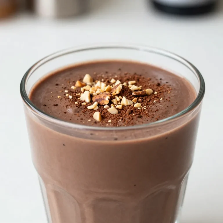 To make a tasty Chocolate Peanut Butter Protein Smoothie, you need just a few simple items. Here’s what you’ll need: - Ripe banana - 1 tablespoon natural peanut butter - 1 tablespoon unsweetened cocoa powder - 1 scoop chocolate protein powder - 1 cup unsweetened almond milk - 1 tablespoon honey or maple syrup (optional) - A pinch of sea salt - Ice cubes (optional) Each ingredient plays a special role in this recipe. The ripe banana adds natural sweetness and creaminess. Natural peanut butter gives protein and a rich flavor. Unsweetened cocoa powder adds that delightful chocolate taste without extra sugar. For protein, the chocolate protein powder boosts your smoothie. Unsweetened almond milk keeps it light and smooth. If you want it sweeter, add honey or maple syrup. The sea salt enhances all the flavors. Finally, ice cubes can help create a thicker texture if you like it that way. With these ingredients, you’ll make a smoothie that tastes great and is good for you! {{ingredient_image_2}} Start by peeling your ripe banana. Place it in your blender along with one tablespoon of natural peanut butter. Add one tablespoon of unsweetened cocoa powder and one scoop of chocolate protein powder. Choose either plant-based or whey protein based on your taste. Next, pour in one cup of unsweetened almond milk. If you like your smoothie sweeter, now is the time to add honey or maple syrup. Just one tablespoon will do. To enhance the flavor, sprinkle in a pinch of sea salt. This will bring out the rich chocolate and peanut butter taste. Secure the lid on your blender. Blend everything on high speed until you get a smooth texture. If you want a thicker smoothie, add some ice cubes. Blend again until the ice is crushed and mixed well. After blending, taste your smoothie. If it needs more sweetness, add a bit more honey or maple syrup. If it feels too thick, pour in a little more milk. Adjust it until you love the taste and texture. Pour the smoothie into a glass and enjoy it right away. You can show it off in a clear glass to highlight the rich chocolate color. For a fun touch, sprinkle some cocoa powder or crushed nuts on top. - Choosing the right protein powder Pick a protein powder that suits your taste. Whey gives a creamy texture, while plant-based options offer a lighter feel. Both can add a rich chocolate taste. Check labels for added sugars or artificial flavors. - Importance of ripe bananas A ripe banana is key for sweetness and creaminess. Look for bananas with brown spots. They blend well and enhance flavor without extra sugar. - How to adjust creaminess and sweetness For creaminess, add more almond milk or a few ice cubes. Blend until smooth. If you want it sweeter, mix in honey or maple syrup. Taste your smoothie and adjust to your liking. Pro Tips Ripe Banana Magic: Use a ripe banana for the best sweetness and creaminess in your smoothie. The more spots on the banana, the sweeter it will be! Protein Power: Choose a protein powder that you enjoy and fits your dietary needs, whether it's plant-based or whey, to make this smoothie truly satisfying. Custom Sweetness: Adjust the sweetness of your smoothie to your preference by adding honey or maple syrup gradually. Taste as you go for the perfect balance! Thick and Creamy: For a thicker smoothie, add more ice cubes or even frozen banana slices. This will give your drink a delightful texture and chill. {{image_4}} Plant-based variations You can easily make this smoothie plant-based. Use plant-based protein powder instead of whey. Almond milk is great, but try oat or soy milk too. These options keep the flavor rich and creamy. Nut-free alternatives If you avoid nuts, swap peanut butter for sun butter or soy nut butter. These spreads offer a similar taste and texture. You can also try tahini, which is made from sesame seeds. It adds a unique flavor twist. Adding greens or superfoods Boost your smoothie by adding spinach or kale. These greens blend well and add nutrients without changing the taste much. You can also include chia seeds or flaxseeds. They add fiber and omega-3s, making your smoothie even healthier. To keep your Chocolate Peanut Butter Protein Smoothie fresh, store it in an airtight container. Glass jars work well. You can keep it in the fridge for up to 24 hours. However, the sooner you drink it, the better it tastes. If you have leftovers, you can refresh them. Just shake the container or stir the smoothie. If it’s too thick, add a splash of almond milk. The shelf life of the main ingredients varies. Ripe bananas last about 2-3 days at room temperature. Peanut butter can last months in the pantry. Cocoa powder stays fresh for years if kept dry. Almond milk should be consumed within a week after opening. A Chocolate Peanut Butter Protein Smoothie has about 350 to 400 calories. This count depends on the exact ingredients you use. If you add honey or maple syrup, the calories will be higher. You can check your protein powder's label for more precise info. Yes, you can make this smoothie without protein powder. If you skip it, the smoothie will still taste great. You might miss some protein, though. To add protein, consider using Greek yogurt or silken tofu instead. Peanut butter offers many health benefits. First, it has healthy fats that help your heart. It also has protein, which keeps you full. Peanut butter is rich in vitamins and minerals, too. It can help maintain your energy levels throughout the day. To make your smoothie vegan, simply choose a plant-based protein powder. Use almond milk or another plant milk instead of dairy. Skip honey and use maple syrup for sweetness. This way, you keep all the flavors and stay vegan! This blog post covered a tasty Chocolate Peanut Butter Protein Smoothie. We explored the simple ingredients needed, like ripe bananas and natural peanut butter. You learned the easy steps to prepare it and tips for making it just right. Keep your smoothie fresh with proper storage methods. Try different variations to suit your needs. Remember, smoothies can be fun and healthy, fitting your diet and taste. Enjoy blending and experimenting with your own creations!
