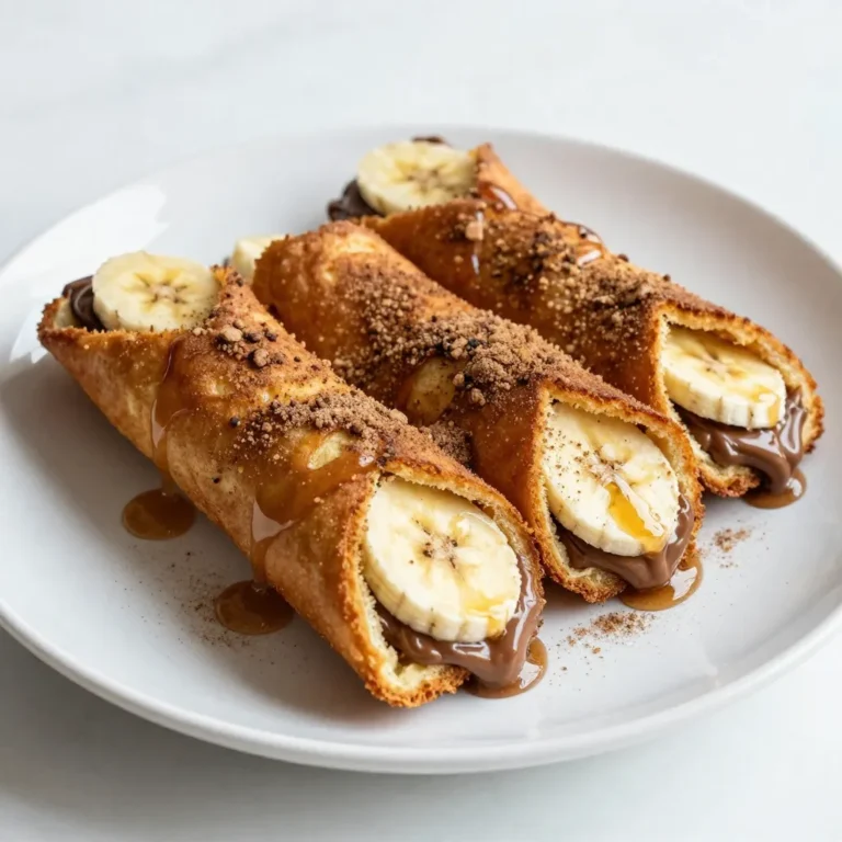 To make these delightful Banana Nutella French Toast Roll-Ups, gather the following ingredients: - 6 thick slices of bread (brioche or Texas toast preferred) - 3 tablespoons Nutella - 1 ripe banana, sliced into thin rounds - 2 large eggs - 1/4 cup milk (whole or almond for a twist) - 1 teaspoon vanilla extract - 1 teaspoon ground cinnamon - 2 tablespoons granulated sugar - Butter (for cooking) - Maple syrup (for drizzling) You can swap some ingredients for a unique taste. Here are a few ideas: - Bread: Use whole wheat or gluten-free bread if preferred. - Nutella: Try almond butter or peanut butter for a different flavor. - Milk: Any plant-based milk works well. Coconut milk adds a nice touch. - Eggs: Use flax eggs for a vegan option. Mix 1 tablespoon of ground flaxseed with 2.5 tablespoons of water and let it sit until thick. - Sugar: You can replace granulated sugar with honey or maple syrup for a natural sweetener. Choosing the right brands can elevate your dish. Here are some reliable options: - Bread: Look for a good-quality brioche from local bakeries or brands like La Boulangerie. - Nutella: The classic Nutella spread is popular, but consider brands like Nocciolata for a healthier alternative. - Milk: Almond Breeze or Silk offer great almond milk options. - Butter: Use unsalted butter for better control over salt levels in your dish. - Maple Syrup: Real maple syrup, such as Grade A or B from Vermont, provides the best flavor. These tips ensure your Banana Nutella French Toast Roll-Ups taste amazing and stand out! {{ingredient_image_2}} Start by trimming the crusts off each slice of bread. This creates flat rectangles. Use a rolling pin to flatten each slice gently. This step makes the bread easier to roll. Take about 1/2 tablespoon of Nutella. Spread it evenly across each rectangular slice of bread. At one end of each slice, add a few thin banana rounds. This adds flavor and sweetness. From the edge with the banana slices, carefully roll the bread. Make it into a tight cylinder shape. Pinch the seam to seal it closed. Repeat this for all bread slices. In a shallow bowl, crack two large eggs. Whisk them together with 1/4 cup milk, 1 teaspoon vanilla extract, 1 teaspoon ground cinnamon, and 2 tablespoons sugar. Mix until the mixture is smooth and uniform. Heat a skillet over medium heat. Add a small pat of butter until it melts. Dip each roll-up into the egg mixture. Make sure it is well coated but not soggy. Place the coated roll-ups seam side down in the skillet. Cook for about 2-3 minutes until golden brown. Carefully turn them to cook all sides. Add more butter to prevent sticking. Once cooked, remove the roll-ups from the skillet. Place them on a serving plate. Drizzle with maple syrup for added sweetness. For a nice touch, sprinkle powdered sugar over the roll-ups. You can also add banana slices or whipped cream on the side. Enjoy them warm! To get that perfect golden color on your roll-ups, use medium heat. If your heat is too high, they may burn. Each roll-up needs about 2-3 minutes on each side. Flip them gently to avoid spilling the filling. Use enough butter to coat the pan well. This helps prevent sticking and adds flavor. Also, don’t overcrowd the skillet; give each roll-up space to cook evenly. If you have leftovers, store them in an airtight container. Keep them in the fridge for up to three days. To reheat, you can use a skillet over low heat. This keeps them crispy. You can also use the oven. Preheat it to 350°F (175°C) and bake for about 10 minutes. If you want a quick fix, a microwave works, but they may lose their crispiness. One common mistake is using bread that is too soft. Choose thicker slices, like brioche or Texas toast, for best results. Another mistake is not sealing the roll-ups well. Make sure to pinch the seams tightly. If not, the filling may leak out while cooking. Lastly, don’t skip the cinnamon in the egg mixture. It adds a warm flavor that makes these roll-ups special. Pro Tips Use Fresh Bananas: Ensure your bananas are ripe but not overripe for the best flavor and texture. Choose the Right Bread: Brioche or Texas toast provides a soft, fluffy texture that holds up well when rolled and cooked. Control the Heat: Keep the skillet on medium heat to prevent burning the roll-ups while ensuring they cook through. Experiment with Toppings: Try adding chopped nuts or chocolate chips inside the roll-ups for extra flavor and crunch. {{image_4}} You can switch things up with different spreads and fruits. Try almond butter or peanut butter for a nutty twist. If you prefer fruit, swap bananas for strawberries or raspberries. Both options add fresh flavors that will surprise your taste buds. You can make these roll-ups vegan or gluten-free. To go vegan, use a plant-based milk and replace eggs with a mixture of flaxseed and water. For gluten-free options, choose gluten-free bread. This way, everyone can enjoy the fun! Toppings can take your roll-ups to a new level. Drizzle chocolate sauce or add whipped cream for a sweet treat. You might also sprinkle nuts or fresh fruit on top. Serve with a side of yogurt or ice cream for a delightful breakfast or dessert. To store leftover roll-ups, let them cool completely. Place them in an airtight container. Keep the container in the fridge. They will stay fresh for up to three days. If you want to enjoy them later, you can freeze them. To freeze your roll-ups, wrap each one tightly in plastic wrap. You can also place them in a freezer bag. Label the bag with the date. These roll-ups can freeze well for up to two months. When you're ready to eat them, just thaw them in the fridge overnight. Reheating is easy! You can use the oven or a skillet. For the oven, preheat it to 350°F (175°C). Place the roll-ups on a baking sheet and cover with foil. Heat for about 10-15 minutes. For a skillet, add a little butter and warm them over medium heat for about 3-4 minutes. This keeps them crispy and delicious! Yes, you can prepare these roll-ups ahead of time. After you roll them up, place them in the fridge. You can keep them there for up to 24 hours. When ready to cook, just dip them in the egg mixture and cook as usual. This saves time for busy mornings! If you want a change from Nutella, try almond butter or peanut butter. Both work well with bananas. You can also use chocolate spread or any nut-free spread. Just ensure it has a smooth texture for easy spreading. Yes, you can easily adjust the sweetness. Use less sugar in the egg mix if you prefer less sweet. You can also choose a less sweet chocolate spread. Adding fresh fruit on top can also enhance flavor without extra sugar. This post covered every step to make delicious roll-ups. You learned about the right ingredients and how to prep them. I shared helpful tips to cook perfectly golden roll-ups. You can also try fun flavor variations and ways to store leftovers. In the end, these roll-ups are quick and tasty. They are great for any meal or snack. Enjoy the process and get creative with your toppings and mix-ins. Happy cooking!