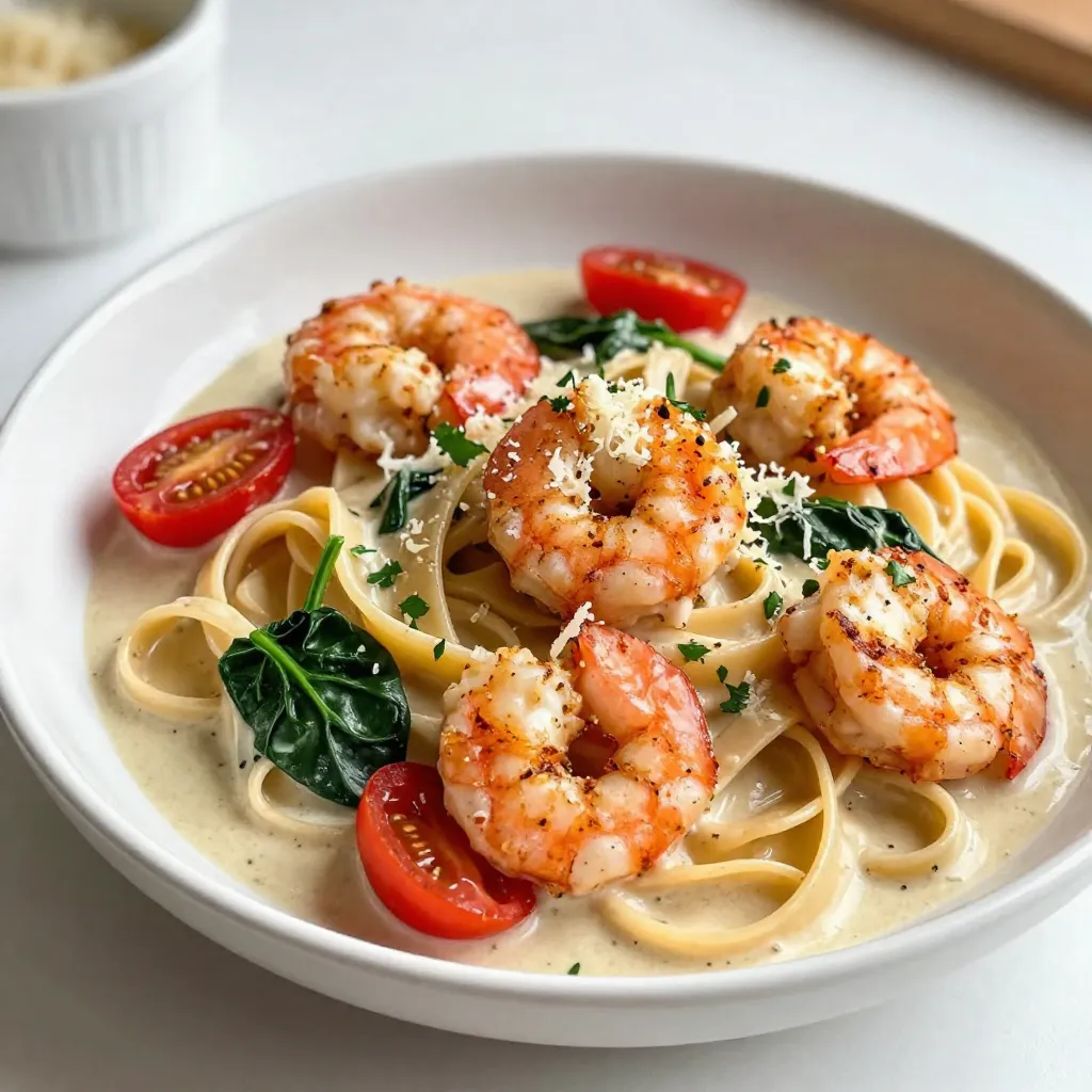 - 8 oz fettuccine or linguine - 1 lb large shrimp, peeled and deveined - 2 tablespoons Cajun seasoning - 2 tablespoons olive oil - 1 medium onion, finely diced - 3 cloves garlic, minced - 1 cup heavy cream - 1 cup chicken broth - 1 cup cherry tomatoes, halved - 1 cup fresh spinach - Salt and pepper to taste - Grated Parmesan cheese for serving - Fresh parsley, chopped for garnish To make this dish, gather these main and additional ingredients. Start with fettuccine or linguine, choose large shrimp, and get your Cajun seasoning ready. Next, have some olive oil, onion, garlic, heavy cream, chicken broth, cherry tomatoes, and spinach on hand. Don't forget about salt and pepper for seasoning. For a finishing touch, you will need grated Parmesan cheese and some fresh parsley to garnish. These flavors come together to create a creamy and spicy pasta dish that is sure to delight. {{ingredient_image_2}} - Bring salted water to a boil in a large pot. - Add 8 oz of fettuccine or linguine. - Cook according to package instructions until al dente, usually 8-10 minutes. - Drain the pasta, saving about 1/2 cup of pasta water. Set it aside. - Take 1 lb of large shrimp and place them in a bowl. - Sprinkle 2 tablespoons of Cajun seasoning over the shrimp. - Toss well to coat the shrimp evenly. - Heat 2 tablespoons of olive oil in a large skillet over medium heat. - Add the shrimp in a single layer. - Cook for about 2-3 minutes on each side until they turn pink and opaque. - Once cooked, move the shrimp to a plate and cover to keep warm. - In the same skillet, add 1 medium finely diced onion. - Sauté for 3-4 minutes until the onion looks translucent. - Next, add 3 cloves of minced garlic and sauté for another minute until fragrant. - Pour in 1 cup of chicken broth, scraping the bottom of the skillet. - Stir in 1 cup of heavy cream and gently simmer to thicken the sauce. - Add 1 cup of halved cherry tomatoes and 1 cup of fresh spinach to the sauce. - Cook for 2-3 minutes until the spinach wilts and the tomatoes soften. - Toss in the drained pasta and cooked shrimp. - Mix everything gently, cooking on low heat. - If the sauce is too thick, add reserved pasta water until it reaches the desired consistency. - Season with salt and pepper to taste. - Plate the creamy Cajun shrimp pasta generously. - Finish with a sprinkle of grated Parmesan cheese. - Garnish with freshly chopped parsley for a pop of color. - Enjoy the delightful flavors! To get the best creamy texture, you may need to adjust the sauce thickness. If your sauce is too thick, add some of the reserved pasta water. This water has starch that helps the sauce cling to the pasta. If the sauce is too thin, let it simmer a bit longer. This will help it reduce and thicken. Using reserved pasta water is key. It enhances the flavor and texture of your sauce. Just remember, start with a little and add more as needed. If you want to switch up the Cajun seasoning, try using Creole seasoning instead. It has a similar flavor but with a unique twist. You can also mix in spices like smoked paprika or cayenne pepper for a kick. Fresh herbs like thyme or oregano can add a nice touch, too. Shrimp cook quickly. They are done when they turn pink and opaque. The texture should be firm but not rubbery. To avoid overcooking, watch the time closely. Cook shrimp for about 2-3 minutes per side. If you see them curling tightly, they may be overdone. Remove them from the heat as soon as they are just cooked. Pro Tips Fresh Shrimp: Always use fresh, high-quality shrimp for the best flavor and texture. Frozen shrimp can be used, but ensure they are properly thawed and patted dry before cooking. Adjust Spice Level: Feel free to adjust the amount of Cajun seasoning to suit your personal taste. For a milder dish, start with less seasoning and add more as needed. Adding Veggies: Experiment with adding other vegetables like bell peppers or zucchini for extra nutrition and flavor. They can be sautéed along with the onions for a delicious twist. Leftover Storage: Store any leftovers in an airtight container in the refrigerator for up to 2 days. Reheat gently on the stove with a splash of cream or broth to bring back the creaminess. {{image_4}} You can swap shrimp for chicken or sausage. Chicken breast works well. Just cut it into small pieces and cook it until it's no longer pink. If you want to use sausage, try andouille or smoked sausage. They add a nice flavor. For a vegetarian option, use firm tofu. Cube the tofu and sauté until golden. You can also try chickpeas for a protein boost. Fettuccine and linguine are my top picks for this dish. They hold the sauce well. You can also use penne or rigatoni if you prefer. For gluten-free options, try brown rice pasta or chickpea pasta. These choices cook nicely and absorb flavors well. Just be mindful of cooking times, as they can differ. Add more veggies for extra flavor and nutrition. Bell peppers, zucchini, and mushrooms work great. You can also toss in asparagus or broccoli for a crunch. If it's summer, use fresh corn or summer squash. In fall, butternut squash or kale adds heartiness. Feel free to get creative with seasonal produce! To keep your Creamy Cajun Shrimp Pasta fresh, store it in an airtight container. Make sure the pasta cools down first to avoid steam buildup. This method helps prevent sogginess. I recommend glass containers for their durability and easy cleaning. You can also use plastic containers with tight lids. Store it in the fridge for up to three days. When it's time to enjoy leftovers, avoid the microwave if you want creamy sauce. Instead, heat it in a skillet over low heat. Add a splash of chicken broth or cream to keep it moist. Stir gently until heated through. You can also cover the skillet to speed up the process. This method keeps the pasta creamy and delicious. Yes, you can freeze Creamy Cajun Shrimp Pasta! However, the shrimp may lose some texture. To freeze, let the dish cool completely. Then, place it in a freezer-safe container. Make sure to label it with the date. It can last up to two months in the freezer. When ready to eat, thaw it in the fridge overnight. Reheat it on the stove, adding a little liquid to restore creaminess. Yes, you can prepare parts of this dish ahead of time. Cook the pasta and shrimp, and store them separately. You can also make the sauce and keep it in the fridge. When you are ready to eat, just heat everything together in a skillet. This keeps the pasta and shrimp fresh. You can add a bit of pasta water to help the sauce mix well. The spice level can vary. Cajun seasoning has a good kick, but you can adjust it. If you want less heat, reduce the Cajun seasoning. For more spice, add some red pepper flakes or hot sauce. Taste as you go to find your perfect balance. This pasta pairs well with a simple side salad. A green salad with lemon dressing works great. You can also serve garlic bread for a nice touch. For drinks, white wine or a light beer matches well. These sides and drinks enhance the meal. Enjoy your flavors! This recipe for Creamy Cajun Shrimp Pasta showcases simple steps and bold flavors. You learned about the key ingredients, preparation techniques, and tips for making it perfect. Whether you stick with shrimp or try a twist, this dish will impress. Keep in mind how to store and reheat leftovers to enjoy it again later. With practice, you’ll master your own unique version. Cooking should be fun and tasty, so dive into this dish with confidence. Enjoy every creamy, spicy bite!