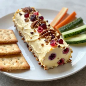 - 8 oz cream cheese, softened to room temperature - 1 cup sharp cheddar cheese, shredded - 1 tablespoon fresh chives, finely chopped - 1 teaspoon garlic powder - 1/2 teaspoon onion powder - 1/2 teaspoon kosher salt - 1/2 cup dried cranberries, roughly chopped - 1 cup pecans, finely chopped - Optional: Assorted crackers or sliced colorful vegetables (such as carrots, cucumbers, and bell peppers) for serving Using fresh and high-quality ingredients truly makes a big difference. The cream cheese serves as a creamy base. Sharp cheddar adds a rich flavor. Fresh chives provide a burst of freshness. Dried cranberries bring sweetness and color. Pecans add a satisfying crunch. When you choose quality, your cheese log will taste so much better. It will impress your guests and make your holiday gathering memorable. Pair your cheese log with assorted crackers for a great crunch. Sliced vegetables like carrots and cucumbers add a fresh touch. Bell peppers bring bright colors and flavors. These sides balance the richness of the cheese log. You can even add some fruit like grapes or apple slices for a sweet contrast. This makes your platter fun and inviting! {{ingredient_image_2}} To start, gather your ingredients. You need softened cream cheese and shredded cheddar cheese. Put them in a medium bowl. Use a hand mixer or a spatula to blend until smooth. This step is key for a creamy texture. Next, add chives, garlic powder, onion powder, and kosher salt. Mix well until everything is combined. The seasoning gives great flavor to the cheese. Now, fold in the chopped dried cranberries. This adds sweetness and a nice pop of color. Lay a large sheet of plastic wrap on a clean surface. Spoon the cheese mixture onto the center of the wrap. This is where the fun starts! Use the wrap to form the mixture into a log shape. Roll it tightly to keep the log intact. Make sure it&rsquo;s even all around. Once you shape it, twist the ends of the plastic wrap. This keeps the log from falling apart. It&rsquo;s like wrapping a present! Now, let&rsquo;s chill the cheese log. Place it in the refrigerator for at least 2 hours. Chilling is very important. It helps the log firm up, making it easy to slice. When you're ready to serve, unwrap the log carefully. Then, roll it in finely chopped pecans. The pecans add a nice crunch and flavor. Slice it into rounds or serve it whole. Enjoy this delightful treat with your favorite crackers or veggies! One mistake is using cold cream cheese. It should be soft. This helps mix better with other cheeses. Another mistake is overmixing. This can make the cheese log too soft. Be gentle when folding in the cranberries. You want them to stay whole for flavor bursts. To get the right texture, blend the cheeses until smooth. This creates a creamy base. Ensure your cream cheese is at room temperature. It will mix easier with the cheddar. When you fold in the cranberries, don&rsquo;t mash them. They add nice texture and flavor. If you're short on time, use pre-shredded cheese. It saves you a step. You can also mix the cheese a day ahead. Just chill overnight. When your guests arrive, roll in pecans and slice. If you want to impress, serve with colorful veggies. It makes your plate look festive and inviting. Pro Tips Chill Time Matters: Allowing the cheese log to chill for at least 2 hours not only helps it firm up but also enhances the flavors as they meld together. Versatile Coating: Experiment with different coatings like crushed nuts, herbs, or even seeds to customize the cheese log to your taste preferences. Serving Suggestions: Pair the cheese log with a selection of sweet and savory accompaniments, such as honey, fig jam, or spicy mustard, for a delightful contrast. Presentation Perfection: For an eye-catching display, serve the cheese log on a rustic wooden board alongside colorful vegetables and assorted crackers. {{image_4}} You can make your cranberry pecan cheese log even better! Try adding fresh herbs like parsley or thyme. A sprinkle of smoked paprika or cayenne pepper gives it a nice kick. These flavors mix well with the creamy cheese. Just add a little at a time and taste as you go. This way, you can find the perfect balance. While pecans are tasty, other nuts can change the whole feel of your cheese log. Walnuts bring a rich, earthy taste. Almonds add a nice crunch and a mild flavor. You could even try hazelnuts for a sweet note. Just chop them finely before rolling your log. Each nut brings a unique twist, so feel free to experiment! Serving your cheese log can be just as fun as making it! Pair it with assorted crackers for crunch. Sliced colorful veggies like carrots, cucumbers, and bell peppers add freshness. You can also serve it with dips. A tangy cranberry sauce or a smooth honey would complement the cheese perfectly. Create a festive platter with different textures and colors. This makes your cheese log pop at any gathering! To store your cheese log, wrap it tightly in plastic wrap. This helps keep the log fresh and prevents it from absorbing other smells in the fridge. You can also place it in an airtight container for extra protection. Make sure to keep it in the coldest part of your fridge. This way, it stays firm and tasty. Your cheese log will last about 5 to 7 days in the fridge. If you want to keep it longer, you can freeze it. Wrap the log in plastic wrap, then place it in a freezer bag. This helps avoid freezer burn. It can last up to 3 months in the freezer. When you&rsquo;re ready to enjoy it, thaw it in the fridge overnight. You don&rsquo;t need to reheat the cheese log. It&rsquo;s best served cold or at room temperature. Just slice it and serve it with crackers or veggies. If you prefer it soft, let it sit out for about 30 minutes before serving. This will make it easier to spread and enhance its flavor. You can use Greek yogurt or a soft vegan cheese. Both options give a creamy texture. Greek yogurt adds tang, while vegan cheese can mimic the taste. For a nutty twist, try cashew cream. Blend soaked cashews with a bit of lemon juice and salt for a spreadable mix. Yes, you can create a vegan version of this cheese log. Use a plant-based cream cheese made from nuts or soy. Replace sharp cheddar with a vegan cheese alternative. The other ingredients, like herbs and cranberries, are already vegan-friendly. You can prepare the cheese log up to two days ahead. Follow the steps to shape and chill it. Once firm, wrap it tightly in plastic wrap. Store it in the fridge until you're ready to serve. This makes hosting easier and stress-free. Pair the cheese log with an array of crackers. Choose whole grain, gluten-free, or flavored options. Fresh veggie sticks, like carrots and cucumbers, also work well. Add some sliced bell peppers for color. This makes a fun and appealing platter for guests. Making a cranberry pecan cheese log can be fun and straightforward. We explored the key ingredients and their quality, critical to a great flavor. I shared step-by-step instructions to ensure your cheese log turns out perfectly every time. We also discussed tips to avoid mistakes and how to store it properly. Use this guide to impress your guests and enjoy every bite. You can mix things up by adding your favorite flavors. Now, it&rsquo;s time to roll up your sleeves and create this tasty treat!