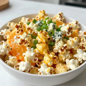 - 1/2 cup unpopped popcorn kernels - 4 tablespoons unsalted butter, melted - 2 tablespoons ranch seasoning mix - 1 tablespoon hot sauce (adjust according to your desired spice level) - 1 teaspoon garlic powder - 1 teaspoon onion powder - 1/2 teaspoon smoked paprika - Salt, to taste - Optional: Chopped green onions and crumbled blue cheese for garnish For this Buffalo Ranch Popcorn, you need simple ingredients that pack a punch. Start with unpopped popcorn kernels. They are key to getting that fluffy base. Next, we use unsalted butter. It helps the seasonings stick and adds a rich flavor. Ranch seasoning mix gives the popcorn its iconic taste. You can adjust the spice with hot sauce. For more depth, garlic powder and onion powder enhance the flavor. Smoked paprika adds a subtle smokiness. Don&rsquo;t forget salt to bring all the flavors together. I love adding optional garnishes like chopped green onions and crumbled blue cheese. They not only look great but also add a gourmet touch. You can mix and match these ingredients to suit your taste. {{ingredient_image_2}} To make Buffalo Ranch Popcorn, you can choose between two methods: an air popper or the stovetop. - Air Popper: Simply add 1/2 cup of unpopped kernels to the air popper. Start it up and let it do the work. The popcorn will fly out into a bowl. - Stovetop: Heat 2 tablespoons of oil in a large pot over medium heat. Add your kernels and cover with a lid. Shake the pot gently while it pops. Keep shaking until the popping slows. For even popping, avoid overcrowding the pot. Use fresh kernels for the best results. Now, let's prepare the flavorful coating. - In a small mixing bowl, combine 4 tablespoons of melted butter, 2 tablespoons of ranch seasoning mix, 1 tablespoon of hot sauce, 1 teaspoon of garlic powder, 1 teaspoon of onion powder, and 1/2 teaspoon of smoked paprika. - Don't forget a pinch of salt! Whisk these ingredients together until smooth. This step is key for a great texture. The better you whisk, the more evenly the flavor spreads. After popping your corn and making the coating, it&rsquo;s time to combine them. - First, slowly drizzle the seasoning mixture over the popcorn. - Use a spatula or your hands to toss it gently. Make sure each kernel gets coated. Coating works best when the popcorn is warm. Warm popcorn absorbs the flavors better. Enjoy your delicious Buffalo Ranch Popcorn! To make great popcorn, choose the right kernels. I prefer high-quality, non-GMO kernels. They pop better and taste great. You can use either an air popper or the stovetop method. For stovetop, use a heavy pot. Heat oil over medium heat and add the kernels. Cover the pot. Shake it gently to avoid burning. To prevent burnt popcorn, listen for the popping sound. When it slows down, it&rsquo;s time to stop. Remove it from heat right away. If you wait too long, the popcorn can burn. You can customize the heat in your Buffalo Ranch Popcorn. Start with one tablespoon of hot sauce. If you want more heat, add more sauce. Taste as you go! If you prefer milder flavors, try using a ranch seasoning without hot sauce. You can also mix in some cheese powder for a cheesy twist. There are many ways to boost the flavor of your popcorn. Try adding extra seasonings like smoked paprika or chili powder. They add depth to your snack. For toppings, consider chopped green onions or crumbled blue cheese. These add a nice crunch and rich taste. You can also serve it with a side of ranch dip for extra fun! Pro Tips Use Fresh Kernels: Always use fresh popcorn kernels for the best popping results. Stale kernels may not pop as effectively, leading to a disappointing snack. Adjust Spice Levels: Feel free to adjust the amount of hot sauce according to your spice tolerance. Start with less and add more if you like it spicier! Toss While Coating: To ensure even coating, toss the popcorn continuously while drizzling the butter mixture over it. This helps every kernel get that delicious flavor. Storage Tips: If you have leftovers, store them in an airtight container at room temperature to maintain their crunchiness. Avoid refrigerating, as it can make them stale. {{image_4}} You can try many fun seasoning blends with Buffalo Ranch Popcorn. For example, mix chili powder and lime for a zesty kick. Try a blend of taco seasoning for a Mexican twist. You can even go sweet by adding cinnamon and sugar. Sweet and spicy makes a great mix! Want a dairy-free version? Use coconut oil instead of butter. For the ranch seasoning, look for a dairy-free mix or make your own with herbs. If you need a gluten-free option, check that your seasonings are gluten-free. Most popcorn kernels are already gluten-free, so you&rsquo;re good to go! To make your popcorn fancy, add garnishes like chopped green onions or crumbled blue cheese. You can also sprinkle crushed nuts on top for a crunch. For parties, serve the popcorn in fun bowls or cones. Try adding a drizzle of balsamic glaze for a unique twist. To keep leftover Buffalo Ranch Popcorn fresh, store it in an airtight container. This method helps keep moisture out. You can also use resealable bags. Make sure to squeeze out excess air before sealing. Avoid placing it in the fridge or freezer; cold air can make it soggy. Buffalo Ranch Popcorn stays fresh for about three to five days when stored properly. Look for signs of spoilage, like a stale smell or soft texture. If it becomes chewy, it&rsquo;s time to toss it. Reheating popcorn can be tricky. The best way is to use the oven. Preheat it to 250&deg;F (120&deg;C). Spread the popcorn on a baking sheet and heat for about 5-10 minutes. This method keeps it crispy. Avoid microwaving, as it can make the popcorn tough. Enjoy your snack with the same bold flavor! Yes, you can! To make Buffalo Ranch Popcorn in the microwave, use microwave-safe popcorn bags or a microwave-safe bowl. If you're using kernels, combine 1/2 cup of unpopped kernels with a tablespoon of oil in the bowl. Cover it with a microwave-safe lid or plate. Microwave on high for about 2-4 minutes, until popping slows down. After popping, drizzle the prepared Buffalo ranch seasoning over the popcorn and toss well. When you're short on time, several brands offer tasty pre-made Buffalo Ranch Popcorn. Look for: - Angie's Boomchickapop Buffalo Ranch - Popcornopolis Buffalo Ranch Popcorn - Garrett Popcorn Shops Buffalo Ranch These options provide great flavor and save you time in the kitchen. You can easily personalize your Buffalo Ranch Popcorn! Here are some ideas: - Add Cheese: Sprinkle some grated Parmesan or cheddar for a cheesy twist. - Spice It Up: Mix in cayenne pepper or chili powder for extra heat. - Sweet and Savory: Drizzle a little honey or maple syrup for a sweet touch. - Herbs: Toss in fresh herbs like dill or parsley for added color and taste. Feel free to mix and match based on your taste! This post covered many ways to make delicious Buffalo Ranch popcorn. We discussed ingredients, popping methods, and how to enhance flavors. You can even tailor it for your taste by adjusting spice levels. Remember to store leftovers properly to keep them fresh. Whether you prefer sweet or savory, there&rsquo;s a combination for everyone. Enjoy experimenting with toppings or trying new seasoning blends. Make your popcorn nights fun and tasty!