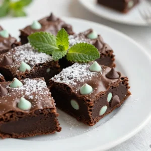 To make fudgy mint chocolate brownies, you need the following ingredients: - 1 cup unsalted butter - 2 cups granulated sugar - 4 large eggs - 1 teaspoon pure vanilla extract - 1 cup all-purpose flour - 1 cup unsweetened cocoa powder - 1/2 teaspoon baking powder - 1/4 teaspoon salt - 1/2 cup semi-sweet chocolate chips - 1/2 cup mint chocolate chips (or crushed mint candies) Each ingredient plays a key role. The unsalted butter gives richness, while the granulated sugar adds sweetness. The eggs help bind everything together. Vanilla extract offers a warm flavor that lifts the brownies. The flour and cocoa powder form the base of the brownies. Baking powder gives some lift, keeping them soft. Salt enhances all the flavors. Chocolate chips bring extra chocolate goodness, and mint chips add a refreshing twist. You can also use crushed mint candies for a fun crunch. These ingredients come together to create a rich treat that&rsquo;s hard to resist. Enjoy the process of gathering them and get ready to bake! {{ingredient_image_2}} First, set your oven to 350&deg;F (175&deg;C). This step is key for even baking. Next, take a 9x13-inch baking pan. You can grease it with butter or line it with parchment paper. If you choose parchment, leave some paper hanging over the edges. This makes it easy to lift the brownies out later. In a medium saucepan, melt 1 cup of unsalted butter over low heat. Stir the butter often to keep it from browning. Once it is fully melted and starts to bubble, take the pan off the heat. Next, mix in 2 cups of granulated sugar. Stir until there are no lumps. Let this mixture cool for about 2-3 minutes. It should feel warm, not hot, before you add eggs. Now, add 4 large eggs one by one into the sugar-butter mix. Whisk hard after each egg to mix well. After all the eggs are in, pour in 1 teaspoon of pure vanilla extract and mix again until it is even. In another bowl, whisk together 1 cup of all-purpose flour, 1 cup of unsweetened cocoa powder, 1/2 teaspoon of baking powder, and 1/4 teaspoon of salt. This step helps spread all the dry ingredients evenly. Slowly mix the dry ingredients into the wet mixture. Stir until you don&rsquo;t see any flour streaks. Be careful not to overmix, as that can make the brownies dense. After this, gently fold in 1/2 cup of semi-sweet chocolate chips and 1/2 cup of mint chocolate chips (or crushed mint candies). This adds great flavor in every bite. Pour the thick brownie batter into your prepared pan. Use a spatula to spread it evenly. Bake for 25-30 minutes. To check if they are done, insert a toothpick into the center. It should come out with a few moist crumbs, but no wet batter. After baking, let the brownies cool in the pan on a wire rack. Finally, cut them into squares once they are cool. To get the right fudgy texture, don&rsquo;t overmix your batter. When you combine wet and dry ingredients, mix just until you see no dry flour. This keeps your brownies soft and chewy. After mixing, bake them for 25 to 30 minutes. Keep an eye on them. If you test with a toothpick, it should come out with a few moist crumbs, not wet batter. This means they are done without being overcooked. Make your brownies even more special! Dust them with powdered sugar for a sweet touch. Add fresh mint leaves on top for a pop of color and flavor. This simple step makes your brownies look fancy and appealing. You can also serve them warm with a scoop of vanilla ice cream for extra indulgence. Watch out for overcooking your brownies. They can turn dry and crumbly if left too long in the oven. To avoid this, stick to the baking time and do the toothpick test. Another mistake is not letting them cool properly. If you cut them too soon, they may fall apart. Let the brownies cool in the pan on a wire rack to set before slicing. This way, you&rsquo;ll enjoy perfect, fudgy squares every time. Pro Tips Use Room Temperature Eggs: Cold eggs can cause the mixture to seize. Let them sit at room temperature for about 30 minutes before using for a smoother batter. Don't Overmix: Overmixing can lead to tough brownies. Mix until just combined for that perfect fudgy texture. Check for Doneness Early: Ovens can vary in temperature. Start checking your brownies a few minutes before the suggested baking time to avoid overbaking. Cool Completely Before Cutting: Allow your brownies to cool completely in the pan. This will help them set and make cutting easier without crumbling. {{image_4}} You can easily swap in dark chocolate chips for a richer taste. Dark chocolate brings a bold flavor that pairs well with mint. If you like white chocolate, try adding that too. It gives a creamy contrast that balances the mint perfectly. Nuts can add a nice crunch to your brownies. Walnuts or pecans work well for this. You can also try different mint candies. Crushed peppermint candies can give your brownies a fun twist. To make gluten-free brownies, use gluten-free flour instead of all-purpose flour. This simple swap keeps the brownies delicious and fudgy. If you want vegan brownies, replace the eggs with flax eggs or applesauce. For butter, use coconut oil or a vegan butter substitute. These changes will still give you a tasty treat! To keep your fudgy mint chocolate brownies fresh, use an airtight container. This method helps prevent them from drying out. You can store them at room temperature for up to four days. If you want to keep them longer, consider placing them in the fridge. Just use a container that fits well to avoid extra air. Freezing brownies is easy. Here&rsquo;s how: 1. Let the brownies cool completely. 2. Cut them into squares. 3. Wrap each square tightly in plastic wrap. 4. Place the wrapped brownies in a freezer-safe bag or container. 5. Label with the date for easy tracking. To thaw, take them out of the freezer. Leave them at room temperature for about an hour. If you want, you can warm them up in the microwave for 10-15 seconds. Brownies stay fresh for about four days at room temperature. You may notice them becoming drier after this time. Look for signs like a hard texture or an off smell. If you see any mold, throw them away right away. Fresh brownies should be soft and smell sweet. You can use several substitutes for butter in brownies. Here are some options: - Coconut oil - Applesauce - Vegetable oil - Nut butters Each of these adds moisture. Use coconut oil for a slight coconut taste. Applesauce keeps brownies moist and adds natural sweetness. Vegetable oil is a simple swap. Nut butters give a rich flavor. Yes, you can make brownies without eggs. Here are some substitutes: - Unsweetened applesauce (1/4 cup per egg) - Flaxseed meal (1 tablespoon mixed with 2.5 tablespoons water) - Silken tofu (1/4 cup blended) - Yogurt (1/4 cup per egg) These options help bind the ingredients, just like eggs do. Applesauce adds moisture, while flaxseed gives a nutty flavor. To tell if your brownies are done, watch for key signs: - The edges pull away from the pan. - The top looks set and shiny. - A toothpick test: insert a toothpick in the center. If it comes out with a few moist crumbs, they&rsquo;re ready. If it comes out wet, bake a few more minutes. You can use natural cocoa powder, but it will change the taste. Natural cocoa is more acidic and lighter. This can affect the texture and rise of your brownies. Unsweetened cocoa gives a richer flavor and darker color. If you use natural cocoa, consider adding a bit more baking powder to balance the acidity. This article covered everything you need to make perfect brownies. We looked at key ingredients, step-by-step instructions, and tips for a fudgy texture. We also discussed fun variations to try and how to store your brownies. With this knowledge, you can create tasty treats that impress everyone. Remember, a little care in baking makes a big difference. Enjoy baking and sharing your delicious results!