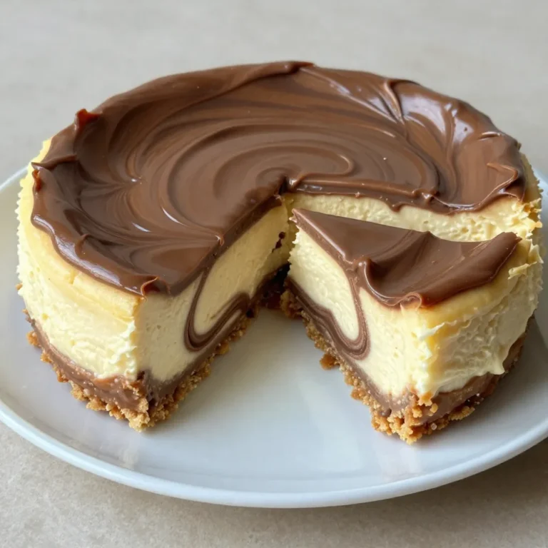 - 3 (8 oz) packages of cream cheese, softened - ¾ cup Nutella - 1 ½ cups graham cracker crumbs - 3 large eggs To make a Nutella swirl cheesecake, you need a few key items. First, cream cheese gives it a rich and creamy base. Make sure it is softened to mix well. Next, we have Nutella, which adds that amazing chocolate-hazelnut flavor. Graham cracker crumbs create a crunchy crust that complements the smooth filling. Lastly, eggs help bind everything together and give the cheesecake its lovely texture. - Whipped cream - Chocolate shavings - Fresh berries While the cheesecake is tasty on its own, garnishes can make it even better. Whipped cream adds a light touch, while chocolate shavings give a fun crunch. Fresh berries bring a pop of color and a burst of freshness. You can mix and match these toppings to suit your taste or the occasion. {{ingredient_image_2}} - Setting the Temperature: Set your oven to 325°F (160°C). This is key for baking the cheesecake. - Importance of Preheating: Preheating helps the cheesecake bake evenly. It sets the right texture. - Mixing Ingredients: In a bowl, mix 1 ½ cups graham cracker crumbs, ½ cup melted unsalted butter, and 2 tablespoons sugar. Stir them well until the crumbs are coated. - Pressing into Springform Pan: Press the mixture firmly into the bottom of a 9-inch springform pan. This forms a solid base for your cheesecake. - Creaming the Cream Cheese: Use a hand mixer to beat 3 packages of softened cream cheese in a large bowl. Mix until fluffy and smooth. - Adding Eggs and Flavorings: Add 3 large eggs one at a time, mixing well after each. Then, mix in 1 teaspoon of vanilla extract and 1 cup of sour cream until smooth. - Layering the Batter: Pour half of the cheesecake batter onto the cooled crust. Spread it evenly with a spatula. - Creating Swirls: Spoon ¾ cup of Nutella over the batter. Use a knife to gently swirl it in. Pour the rest of the batter on top and add dollops of Nutella. Swirl again for a pretty design. - Baking Time and Indicators: Bake your cheesecake for 55-60 minutes. It’s done when the center is slightly jiggly but set. - Cooling Techniques: After baking, turn off the oven and crack the door. Let the cheesecake cool inside for an hour to prevent cracks. - Chilling Time: Transfer the cheesecake to the fridge and chill for at least 4 hours. Overnight is best for flavor. - Serving Instructions: Carefully remove the sides of the springform pan. Slice into wedges and serve. Enjoy every bite! Cooling Gradually To avoid cracks, let your cheesecake cool slowly. After baking, turn off the oven. Open the door a bit. Let the cheesecake sit in the warm oven for about an hour. This helps it cool without sudden changes in temperature. Oven Door Management Keep the oven door closed as much as possible while baking. Each time you open it, hot air escapes. This can lead to uneven baking and cracks. Only open the door when you need to check the cheesecake. Room Temperature Ingredients Using room temperature ingredients is key. Take your cream cheese and eggs out of the fridge ahead of time. This helps them mix better and creates a smooth batter. Mixing Techniques Mix gently but thoroughly. Use a hand mixer on medium speed. Be careful not to overmix. Mix just enough to combine the ingredients and avoid adding too much air. This will keep your cheesecake dense and creamy. Pairing with Beverages Nutella swirl cheesecake pairs well with coffee or milk. A cup of espresso brings out the chocolate flavor. For a fun twist, try it with a glass of dessert wine. Presentation Ideas Make your cheesecake look fancy! Add a dollop of whipped cream on each slice. Drizzle more Nutella on top and sprinkle with chocolate shavings. Fresh berries can add color and a tart taste. Pro Tips Use Room Temperature Ingredients: Make sure your cream cheese and eggs are at room temperature before mixing. This helps achieve a smoother batter without lumps. Don’t Overmix: When adding the eggs, mix just until combined. Overmixing can incorporate too much air, leading to cracks in the cheesecake as it bakes. Water Bath for Moisture: For an extra creamy texture and to prevent cracks, consider baking the cheesecake in a water bath. Wrap the springform pan in foil and place it in a larger pan filled with hot water. Flavor Variations: Feel free to experiment by adding different flavors like almond or hazelnut extract to the cheesecake batter for a unique twist! {{image_4}} You can change the flavor of your Nutella swirl cheesecake easily. - Peanut Butter Swirl: Add a peanut butter swirl for a rich taste. Just spoon in some peanut butter alongside Nutella and swirl it together. This mix gives a nutty flavor that pairs well with chocolate. - Chocolate Chip Additions: Sprinkle chocolate chips into the batter. This adds fun bursts of chocolate in every bite. Use semi-sweet or dark chocolate chips based on your taste. Making this cheesecake fit your diet is simple. - Gluten-Free Options: Use gluten-free graham cracker crumbs for the crust. They taste just as good and let everyone enjoy this treat. - Reduced Sugar Swaps: For a lighter version, swap sugar for a sugar substitute. You can also use less Nutella if you want to cut back on sugar. You can enjoy this cheesecake in many ways. - Mini Cheesecakes: Make mini cheesecakes in a muffin tin. This is great for parties or when you want a small treat. Just adjust the baking time to about 20-25 minutes. - Different Pan Sizes: If you use a larger or smaller pan, adjust the baking time. A larger pan needs less time, while a smaller one may need more. Always check for that slight jiggle in the center to know when it’s done. For the best taste, store your Nutella swirl cheesecake in the fridge. Keep it in an airtight container or cover it well with plastic wrap. This helps maintain the creaminess and flavor of the cheesecake. The shelf life in the fridge is about 5 to 7 days. After that, the taste and texture may start to decline. Always check for any signs of spoilage before serving. To freeze your cheesecake, first, let it cool completely. Wrap it tightly in plastic wrap, then in aluminum foil. This prevents freezer burn and keeps the flavors intact. You can freeze the cheesecake for up to 3 months. When you're ready to enjoy it, move it to the fridge to thaw overnight. This slow thawing helps preserve its creamy texture. Avoid using a microwave to thaw, as it can change the texture. Nutella swirl cheesecake lasts about 5 to 7 days in the fridge. To keep it fresh, store it in an airtight container. This helps prevent it from drying out or absorbing other smells from the fridge. Yes, you can make this cheesecake one or two days ahead. This gives the flavors more time to blend. Just make sure to chill it well in the fridge. Cheesecakes can crack for a few reasons. The most common cause is baking at too high a temperature. This can make the cheesecake rise too fast. Another reason is cooling too quickly. Always let the cheesecake cool slowly in the oven after baking. You can use low-fat cream cheese, but it may change the taste and texture. Low-fat cream cheese often has more water, which can make your cheesecake less rich. For the best flavor, I recommend using full-fat cream cheese. This blog post covered how to make a delicious Nutella swirl cheesecake. We discussed essential ingredients, preparation steps, and baking tips. You learned how to prevent cracks and how to adjust for different diets. We explored fun variations and storage methods. In the end, this cheesecake is simple yet impressive. Whether for a family meal or a special occasion, it will surely please everyone. Enjoy creating this tasty dessert!