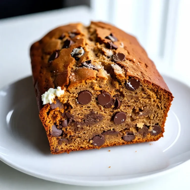 The ingredients for Chocolate Chip Pumpkin Bread create a perfect blend of flavors. Each one plays an important role in making this bread rich and moist. Here’s what you will need: - 1 cup canned pumpkin puree - 1/2 cup vegetable oil - 1 cup brown sugar (packed) - 1/2 cup granulated sugar - 2 large eggs (at room temperature) - 1 teaspoon pure vanilla extract - 1 1/2 cups all-purpose flour - 1 teaspoon baking powder - 1/2 teaspoon baking soda - 1/2 teaspoon salt - 1 teaspoon ground cinnamon - 1/2 teaspoon ground nutmeg - 1/4 teaspoon ground ginger - 1 cup semi-sweet chocolate chips - 1/2 cup chopped walnuts or pecans (optional) - Canned pumpkin puree gives a rich, moist base. It also adds natural sweetness. - Vegetable oil keeps the bread soft and tender. It helps the bread stay fresh longer. - Brown sugar adds depth with its molasses flavor. This contrasts nicely with the granulated sugar. - Eggs help the bread rise and bind the ingredients together. Use room temperature eggs for best results. - Vanilla extract brings warmth and enhances the sweetness in the bread. - All-purpose flour provides structure, while baking powder and baking soda create lift. - Spices like cinnamon, nutmeg, and ginger add warmth and a cozy aroma. - Semi-sweet chocolate chips offer a sweet burst in each bite. You can also add nuts for crunch. These ingredients work together to create a delicious and moist treat. Each bite is a taste of fall. {{ingredient_image_2}} 1. First, preheat your oven to 350°F (175°C). This step is key for even baking. 2. Now, prepare your loaf pan. Lightly grease a 9x5-inch loaf pan or line it with parchment paper. This will help with easy removal later. 3. Next, in a large mixing bowl, combine 1 cup of canned pumpkin puree, 1/2 cup of vegetable oil, 1 cup of packed brown sugar, and 1/2 cup of granulated sugar. Mix until smooth using a whisk or an electric mixer at medium speed. 4. Then, add in 2 large eggs and 1 teaspoon of pure vanilla extract. Stir continuously until the mixture is fully mixed and creamy. 1. In a separate bowl, sift together 1 1/2 cups of all-purpose flour, 1 teaspoon of baking powder, 1/2 teaspoon of baking soda, 1/2 teaspoon of salt, 1 teaspoon of ground cinnamon, 1/2 teaspoon of ground nutmeg, and 1/4 teaspoon of ground ginger. This helps make the dry mix light and fluffy. 2. Gradually add the dry ingredients to your pumpkin mixture. Use a spatula to fold them in gently. Be careful not to overmix. This keeps the bread soft and light. 1. Now, it’s time to fold in 1 cup of semi-sweet chocolate chips and, if you like, 1/2 cup of chopped walnuts or pecans. Make sure they are evenly mixed throughout the batter. 2. Pour this thick batter into your prepared loaf pan. Use a spatula to smooth the top to ensure it bakes evenly. 1. Place the loaf pan in your preheated oven and bake for 60 to 70 minutes. 2. To check if it's done, insert a toothpick into the center. If it comes out clean or with a few moist crumbs, it’s ready. 3. Once baked, take the pan out of the oven. Let the bread cool in the pan for about 10 minutes. This helps it set well before you remove it. 4. Carefully take the bread out of the pan and place it on a wire rack to cool completely. This step is important for nice, clean slices. Keeping the bread moist: To keep the bread moist, use canned pumpkin puree. It adds moisture and flavor. Vegetable oil also helps create a soft crumb. Avoid overbaking; check the bread early. A toothpick should come out clean or with a few crumbs. Achieving the perfect texture: Mix your wet and dry ingredients separately first. This helps avoid lumps. When you combine them, fold gently. Overmixing can make the bread dense. Stop mixing when you see no dry flour. The batter should be slightly lumpy. Presentation and serving suggestions: Slice the bread and arrange it on a wooden board. Dust a little cinnamon on top for a lovely look. This small touch makes a big difference. You can also add some chocolate chips on top for extra flair. Complementing with spreads: Serve your bread with whipped cream cheese. This spread adds a nice, creamy touch. You can also try pumpkin butter or honey. These spreads enhance the warm flavors of the bread. Overmixing the batter: As mentioned, overmixing can ruin your texture. Stir just enough so everything combines. A few lumps are okay. Focus on keeping it light and airy. Baking time variations: Every oven is different, so keep an eye on your bread. Start checking at 60 minutes. If the toothpick comes out with wet batter, bake a bit longer. Don’t rush; letting it bake properly makes a big difference. Pro Tips Use Room Temperature Eggs: Starting with eggs at room temperature helps them mix more easily into the batter, resulting in a lighter texture. Don’t Overmix: When combining the dry and wet ingredients, mix just until combined to keep the bread light and fluffy. Overmixing can lead to a dense loaf. Check for Doneness: Use a toothpick to test the center of the bread; if it comes out clean or with a few moist crumbs, it’s done. This prevents overbaking. Cool Completely Before Slicing: Allow the bread to cool fully on a wire rack before slicing to achieve clean cuts and enhance the flavors. {{image_4}} You can make chocolate chip pumpkin bread even better by adding spices or extracts. Think about adding a pinch of cloves or a splash of almond extract. These flavors can create a unique twist on this classic treat. You can also swap out the chocolate chips for other mix-ins. Try using dried cranberries or white chocolate chips for a fun change. Each option brings its own sweetness and texture to the bread. If you need a gluten-free option, use almond flour or a gluten-free flour blend. Both work well and keep the bread moist. For vegan diets, replace the eggs with flaxseed meal or applesauce. You can use almond milk instead of regular milk. These substitutions let everyone enjoy this tasty bread without missing out. Turn your chocolate chip pumpkin bread into a delicious French toast. Simply slice the bread and dip it in a mix of eggs and milk before cooking. Serve it warm with maple syrup. You can also add toppings like whipped cream or fresh berries. For a seasonal touch, try a sprinkle of cinnamon or nutmeg on top. These fun ideas make this bread a great choice for breakfast or dessert! To store chocolate chip pumpkin bread at room temperature, wrap it in plastic wrap. This keeps it fresh and moist. Place it in a cool, dry spot, away from sunlight. It should last for about three days this way. If you want it to last longer, refrigerate the bread. Wrap it tightly in plastic wrap, then place it in an airtight container. This can help it stay good for up to a week. However, refrigeration can make the bread slightly denser. You can freeze chocolate chip pumpkin bread to enjoy later. First, let the bread cool completely. Then, wrap it in plastic wrap. Next, place it in a freezer-safe bag or container. Make sure to remove as much air as possible to prevent freezer burn. This way, it can last for about three months in the freezer. When you want to eat it, thaw the bread in the fridge overnight. If you're in a hurry, you can leave it out at room temperature for a few hours. You can also warm it in the oven at a low temperature for a quick heat-up. Chocolate chip pumpkin bread stays fresh for a short time. At room temperature, it lasts about three days. In the fridge, it can stay good for up to a week. If you freeze it, the taste and texture remain great for up to three months. Always check for any signs of spoilage before eating. Enjoy this treat while it's fresh for the best flavor! How long does chocolate chip pumpkin bread take to bake? Chocolate chip pumpkin bread takes about 60 to 70 minutes to bake. You want to check it near the end of the baking time. Insert a toothpick into the center. If it comes out clean or has a few moist crumbs, the bread is done. Can I substitute the sugars in the recipe? Yes, you can substitute sugars. You can use coconut sugar or maple syrup. Keep in mind that the texture and flavor may change a bit. Adjust the amount based on the sweetness you prefer. What can I use instead of canned pumpkin puree? If you don't have canned pumpkin, you can use homemade pumpkin puree. Cook and blend fresh pumpkin until smooth. You can also use butternut squash puree as a substitute. Can I make mini loaves instead of one large one? Yes, you can make mini loaves! Just divide the batter evenly among mini loaf pans. Bake them for about 30 to 40 minutes. Check doneness with a toothpick. How do I know when my bread is done baking? To know if your bread is done, insert a toothpick in the middle. If it comes out clean or with a few crumbs, it's ready. If it has wet batter, bake it a little longer. What drinks pair well with pumpkin bread? Pumpkin bread pairs well with apple cider or a warm chai latte. A glass of milk also makes a great choice. For something cozy, try a cup of spiced tea or coffee. Is it good to serve warm or cold? You can serve pumpkin bread warm or cold. Warm bread is cozy and comforting. Cold slices are perfect for a refreshing snack. Both options taste great! In this post, we explored how to make chocolate chip pumpkin bread from scratch. We covered essential ingredients, step-by-step instructions, and helpful tips. I shared ways to customize flavors and avoid common mistakes. Proper storage techniques help keep your bread fresh. This recipe is easy and fun. It’s a great treat for any season. Enjoy baking, and share your delicious creations with friends and family! You’ll love the results.
